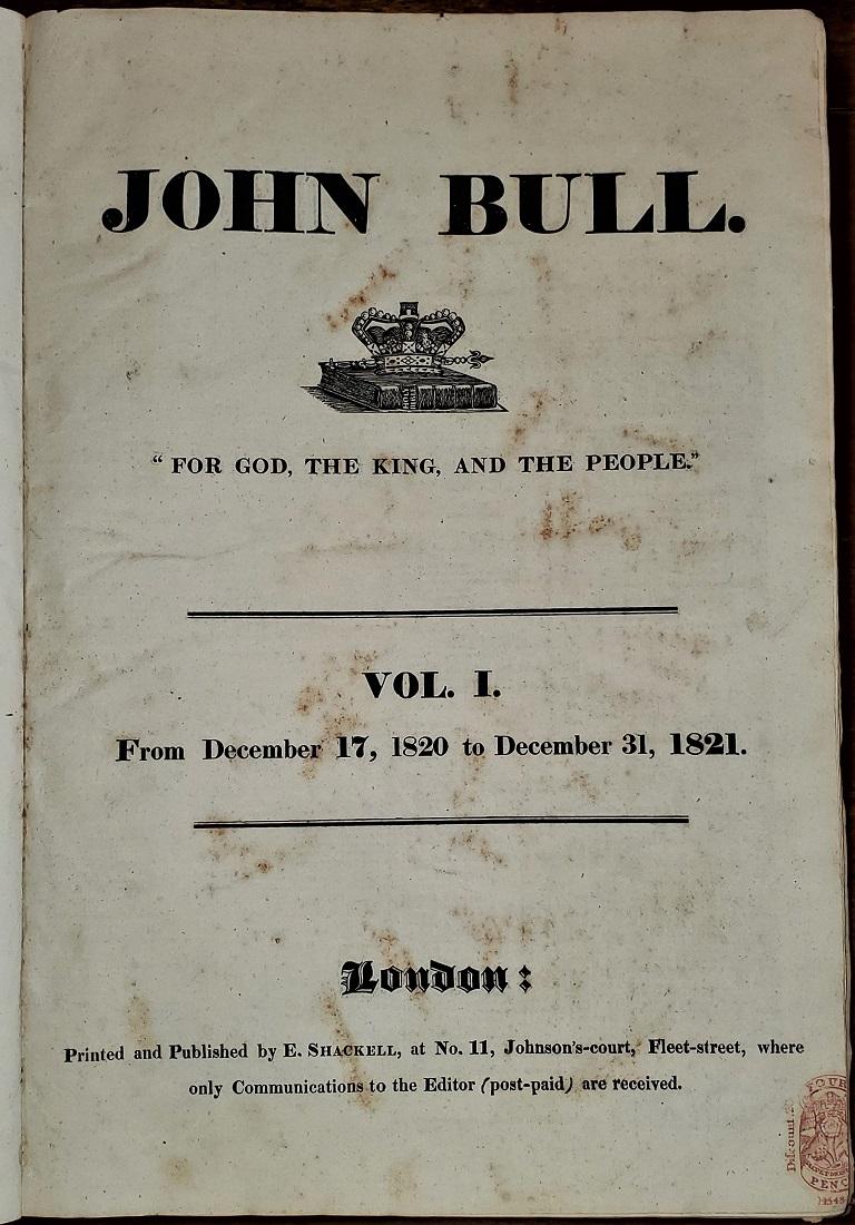 John Bull Original Annuals from 1820-1829 For Sale 1