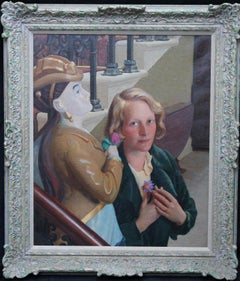 Countess of Cranbrook with Statue - Scottish 30's Art Deco portrait oil painting