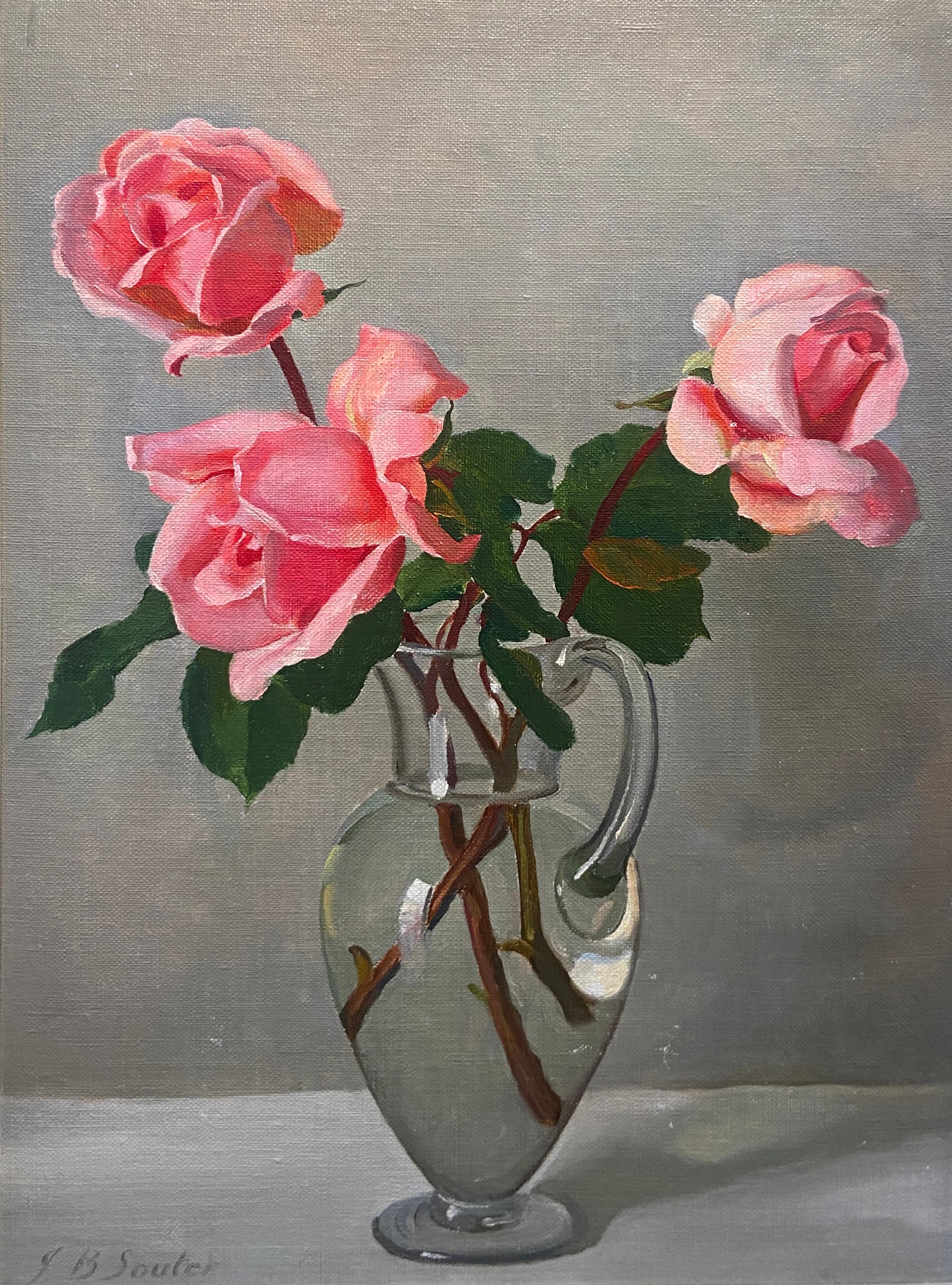 Stillleben mit rosa Rosen, Souter, Ölgemälde des 20. Jahrhunderts – Painting von John Bulloch Souter