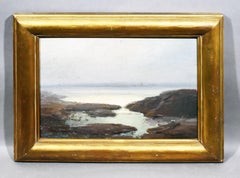 Antique American Hudson River School Coastal Luminous Seascape Oil Painting