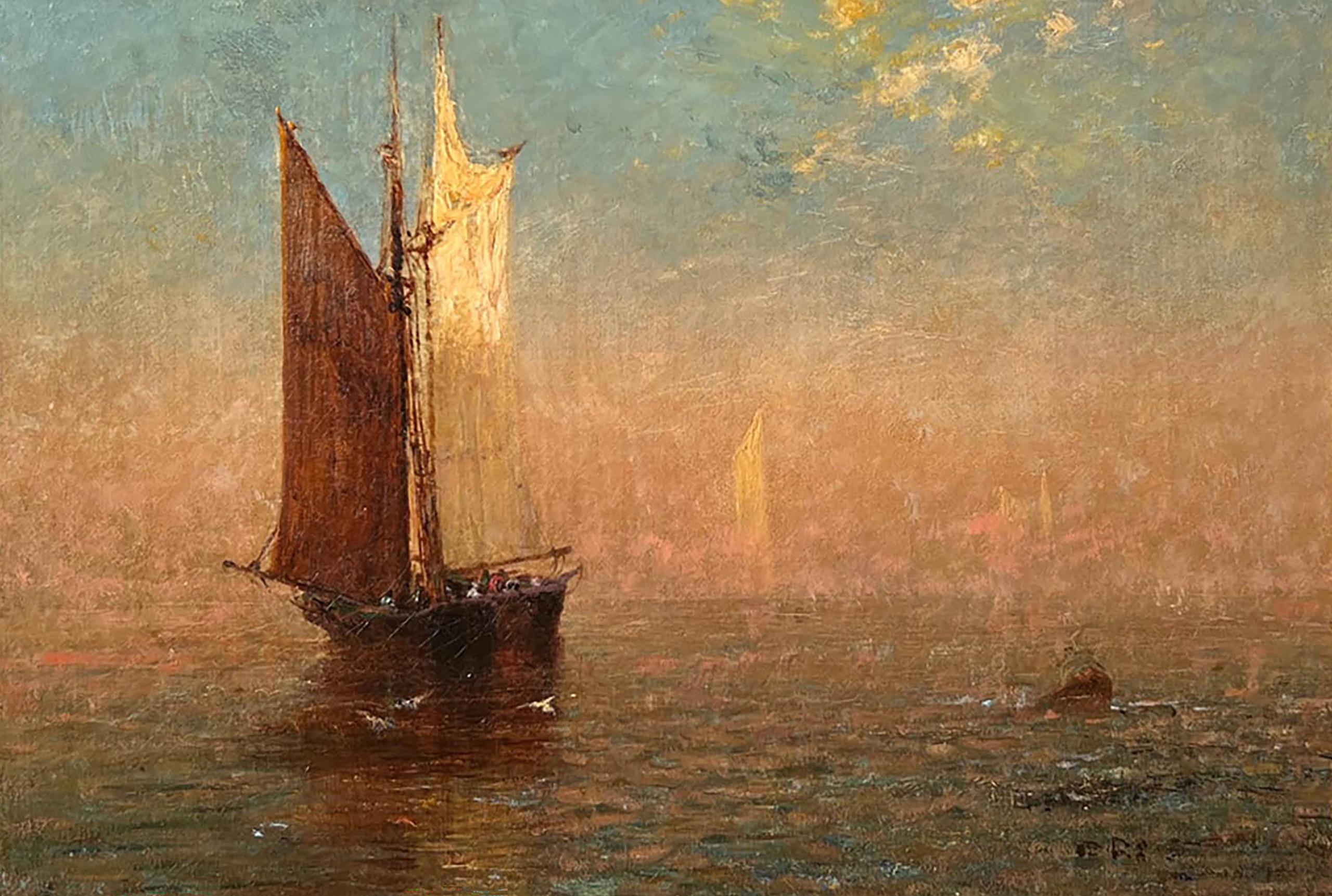 Full Sail at Twilight by Hudson River School Artist J.B. Bristol (1826–1909) - Painting by John Bunyan Bristol