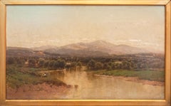 Pintura al óleo de paisaje de la Escuela del Río Hudson Lago Lemán Adirondacks Nueva York