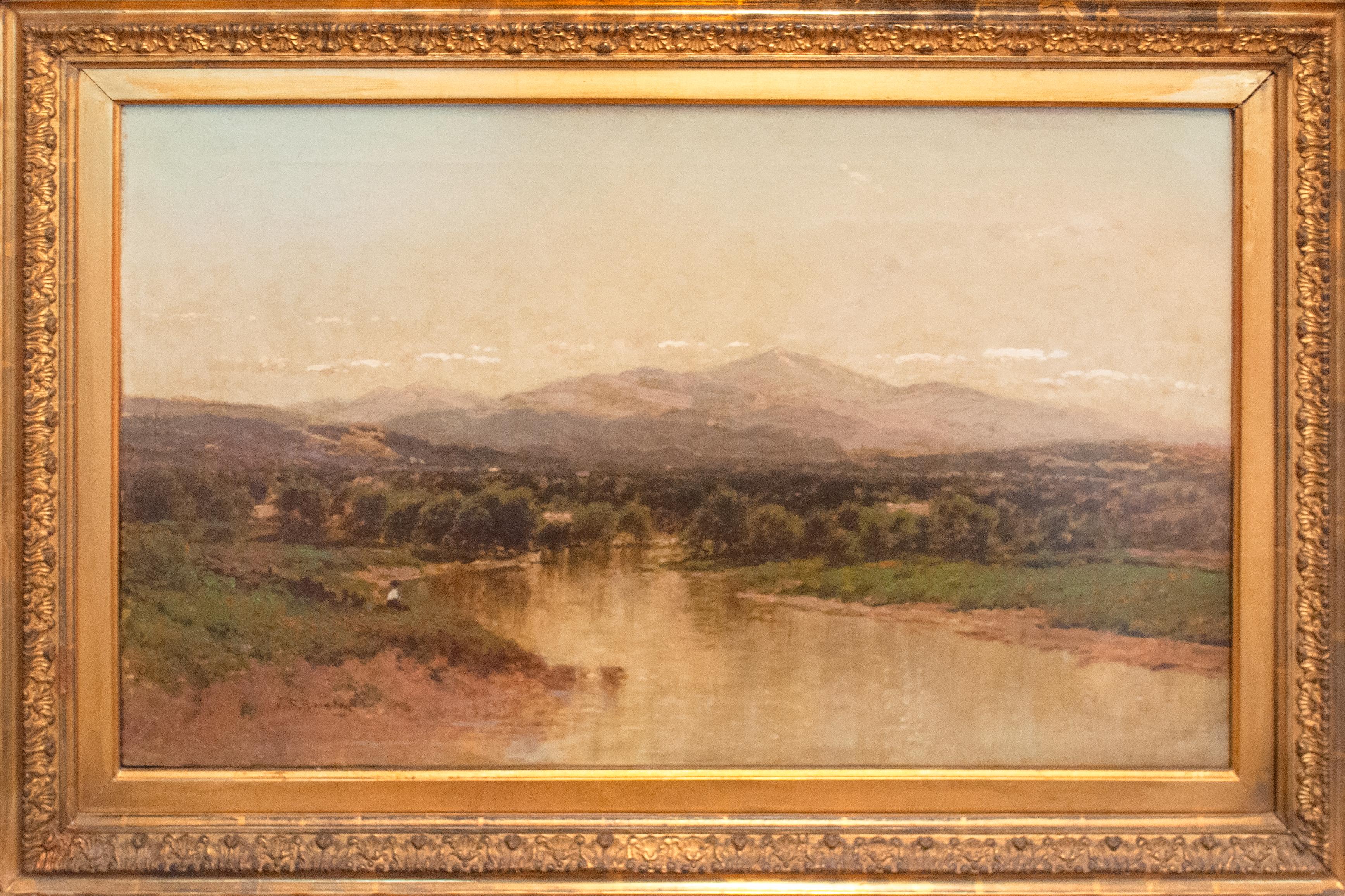 Hudson River School Landschaft Ölgemälde Genfer See Adirondacks New York (Braun), Landscape Painting, von John Bunyan Bristol