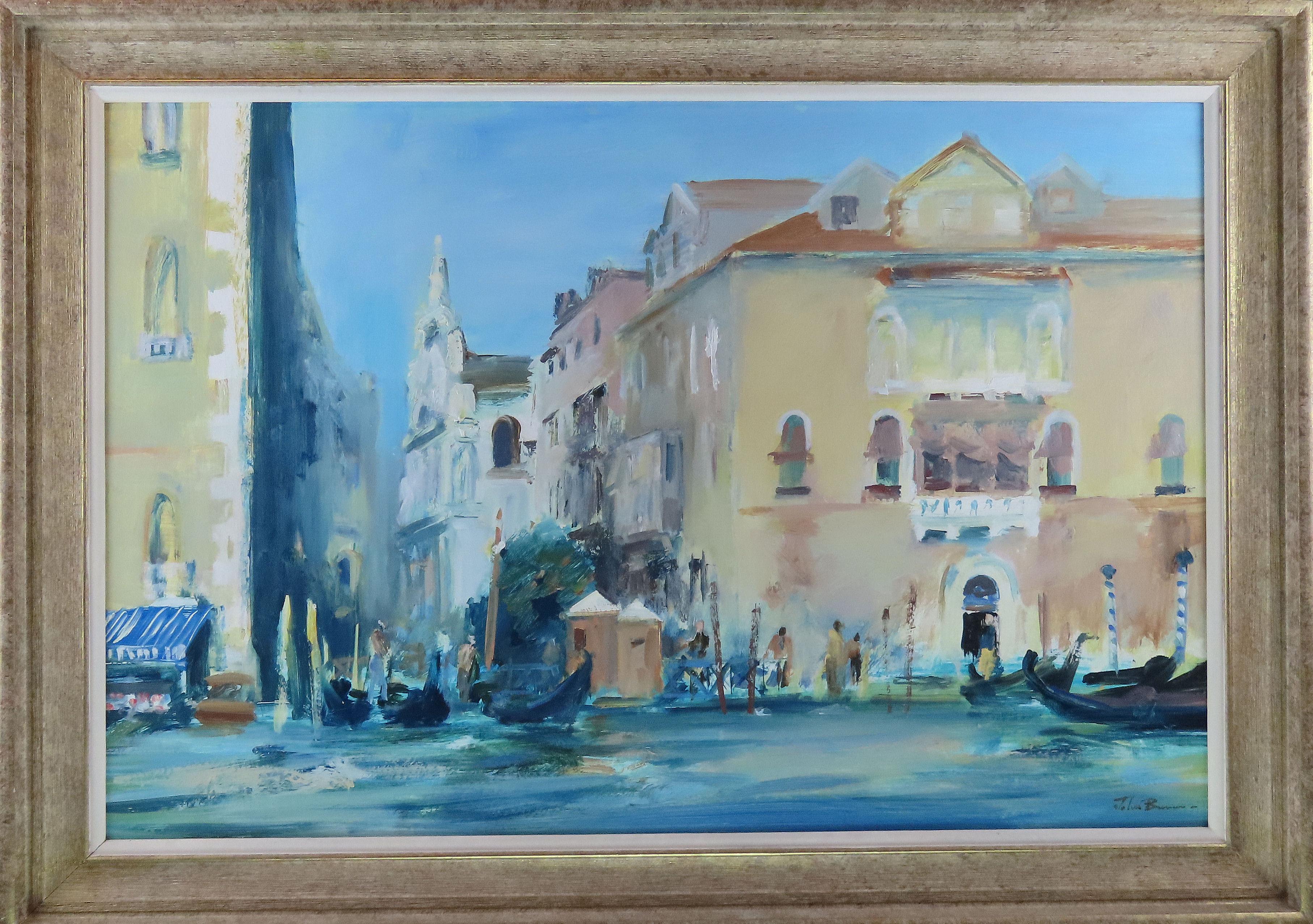 Original Ölgemälde auf Karton, JOHN BURMAN, Der große Kanal, Gondola Crossing"