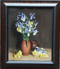 Still Life Floral of Irises and Daffodils - Scottish 1931 flower oil painting