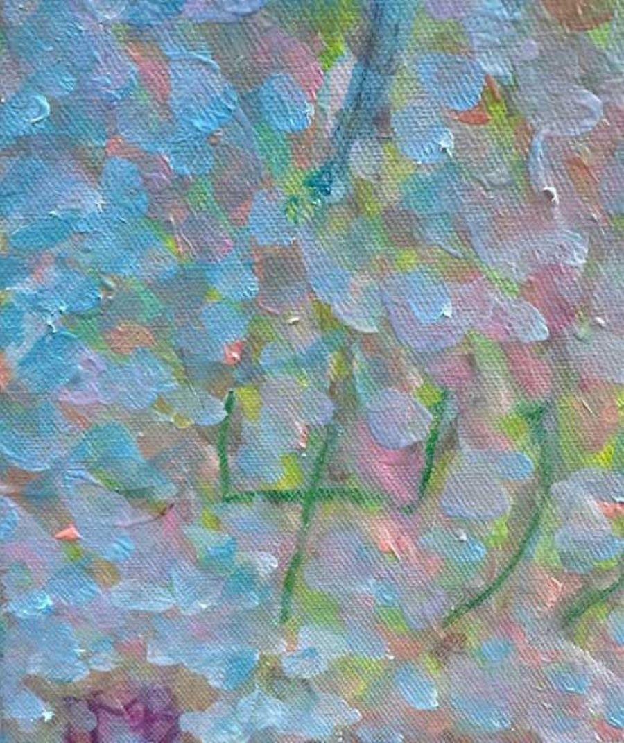 Sign, Signal, Script - contemporary deep purple abstract mixed media on canvas - Gray Abstract Painting by John Butterworth