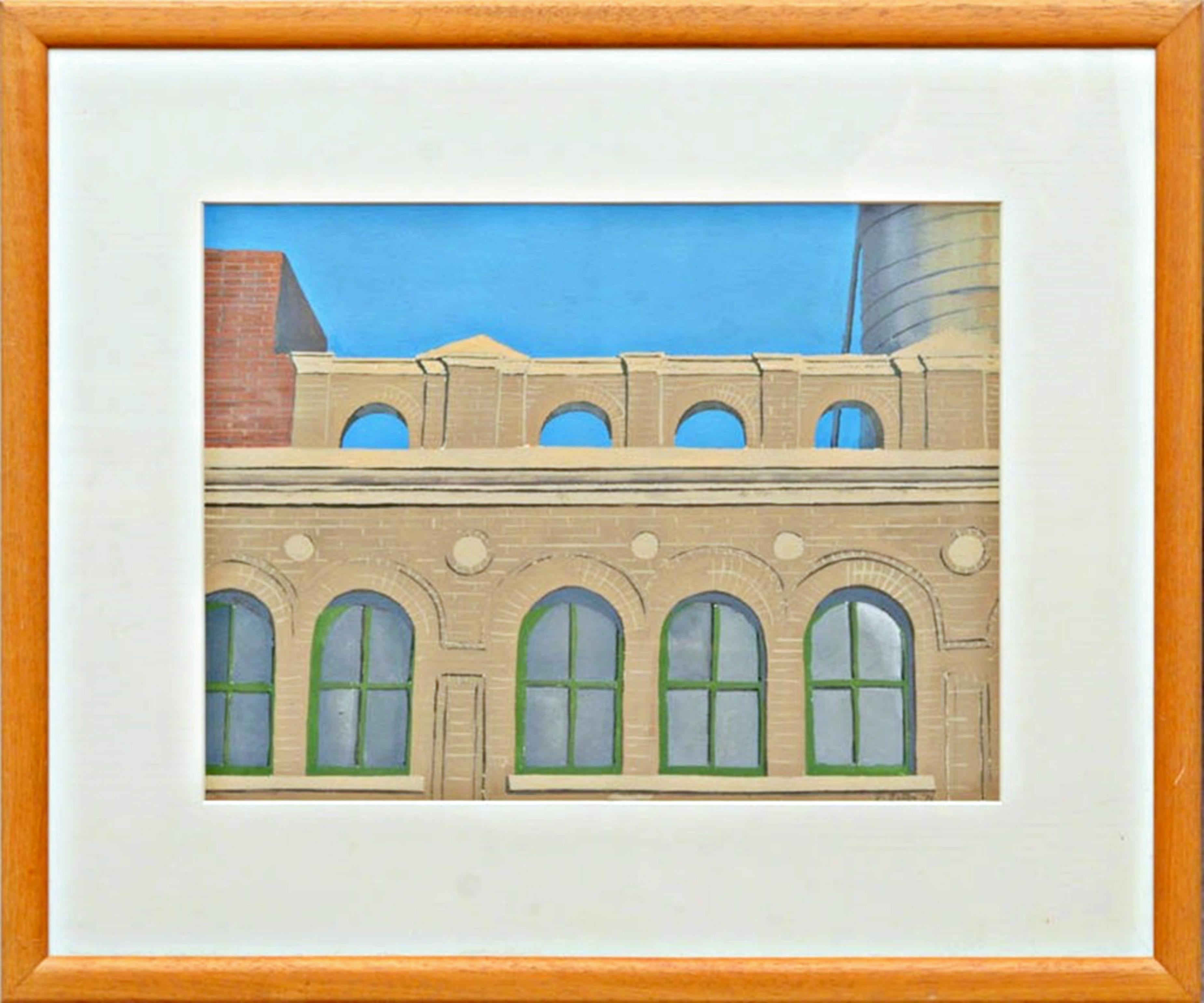 View: Arcade, signed realist mixed media w Kornblee and Fischbach Gallery labels