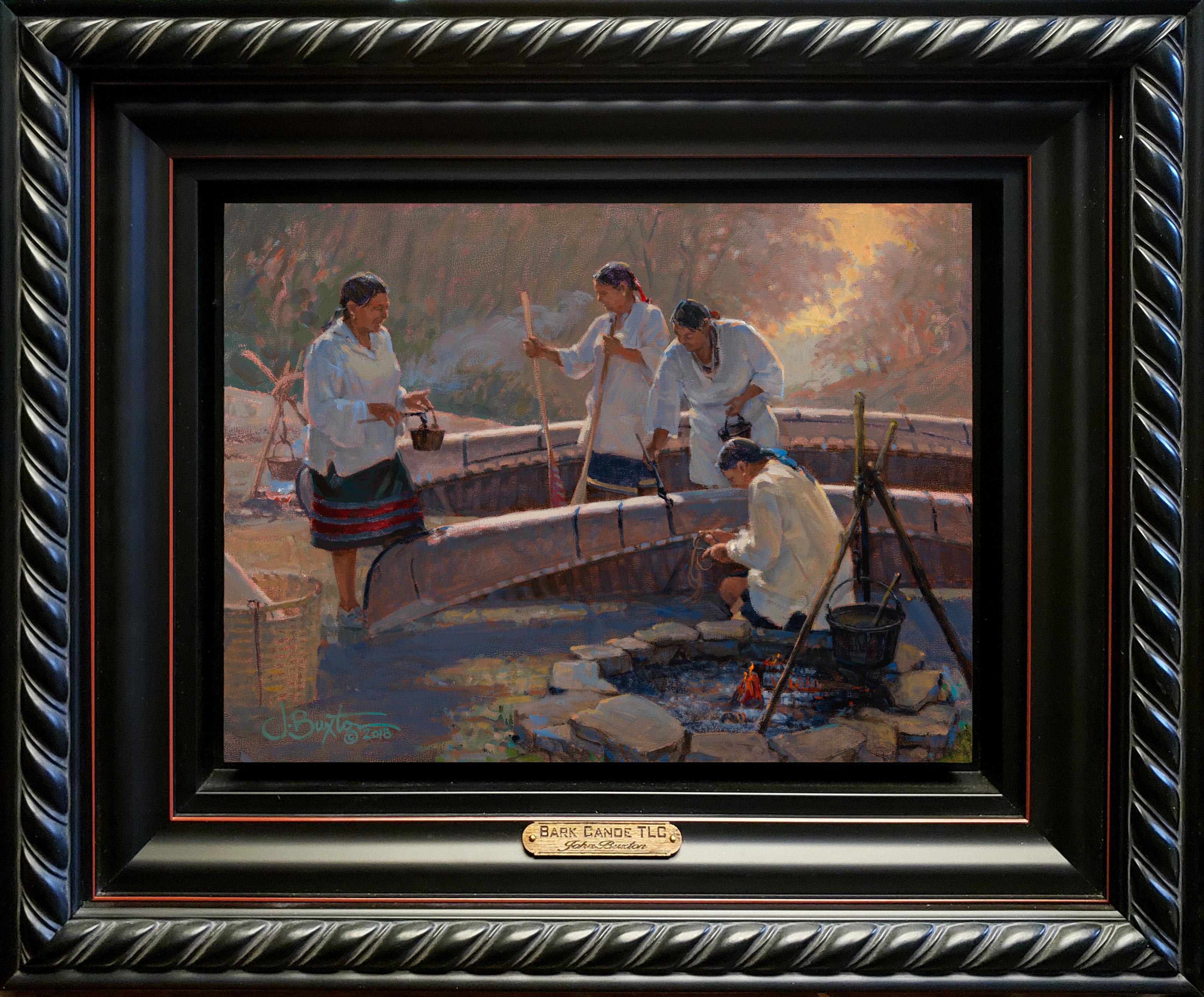 John Buxton Figurative Painting - Bark Canoe TLC