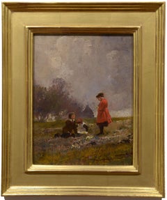 Picking Flowers, 19th c. British, Impressionist, Landscape, England, Children