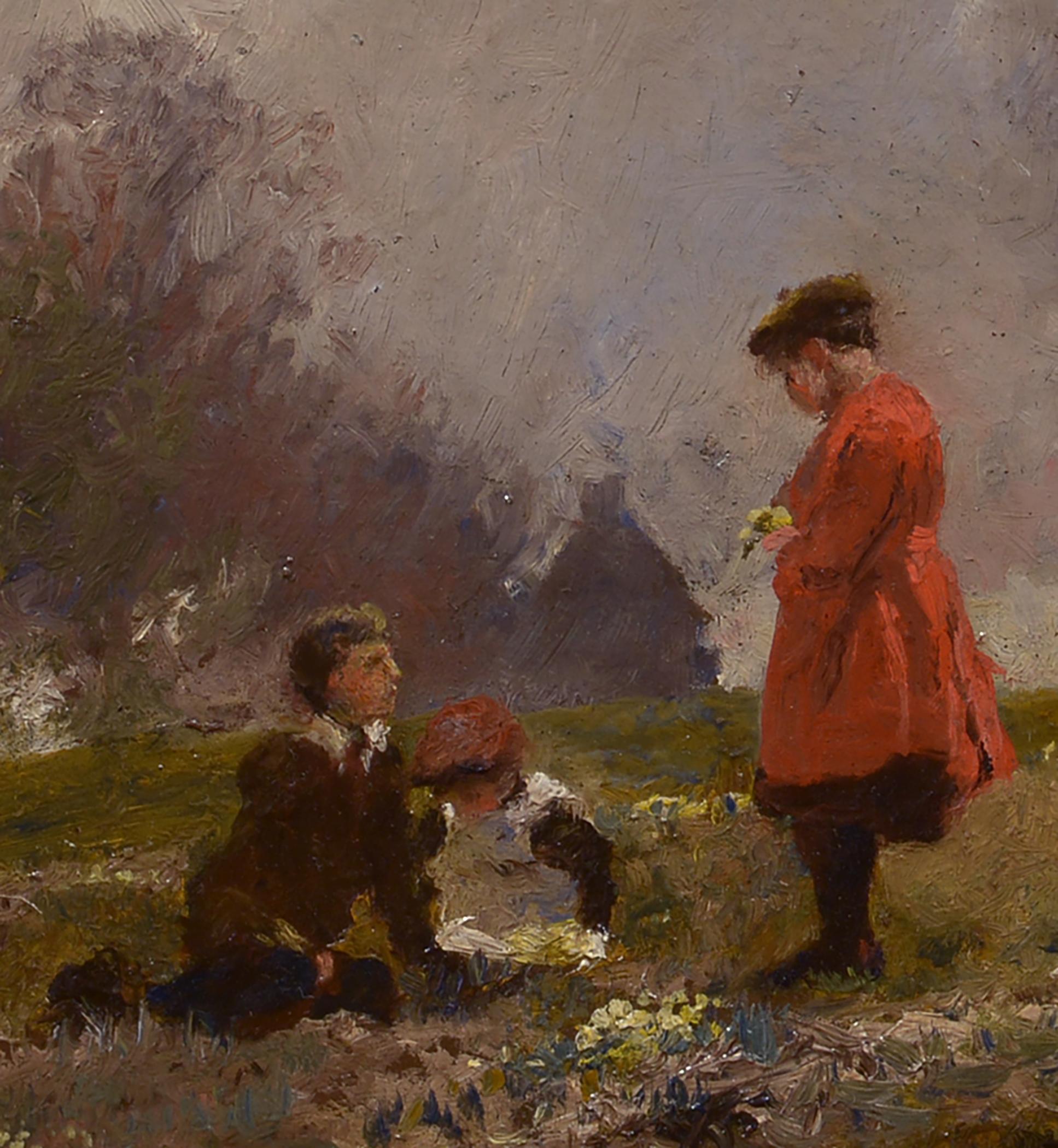 Picking Flowers, 19e siècle British, impressionniste, paysage, Angleterre, enfants - Impressionnisme Painting par John Buxton Knight