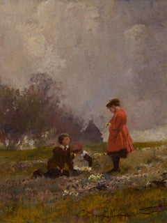Picking Flowers, 19th c. British, Impressionist, Landscape, England, Children