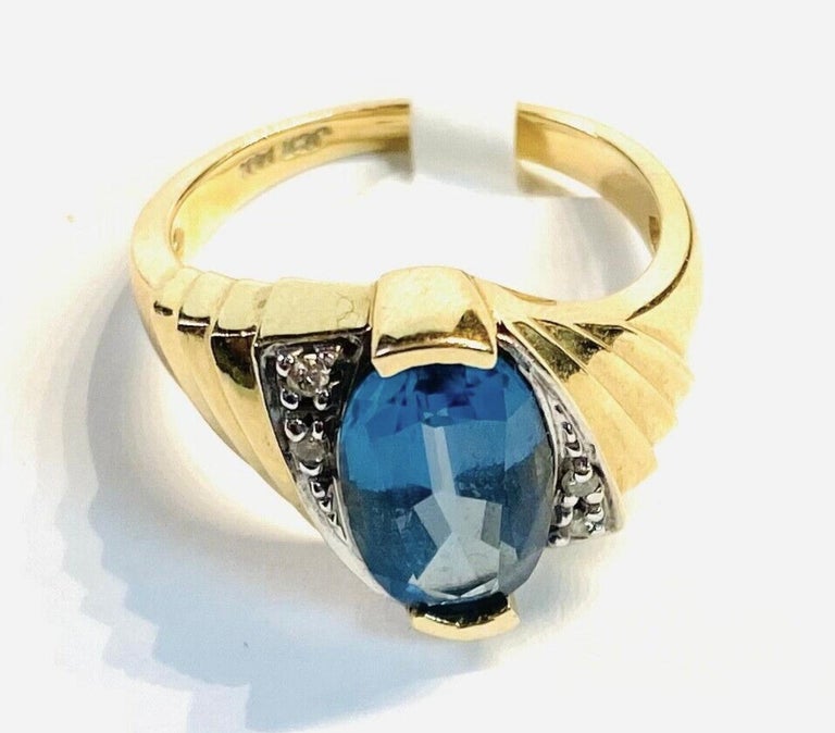 John C Rinker Blue Topaz 14K Yellow Gold and Diamond Ring For Sale at ...