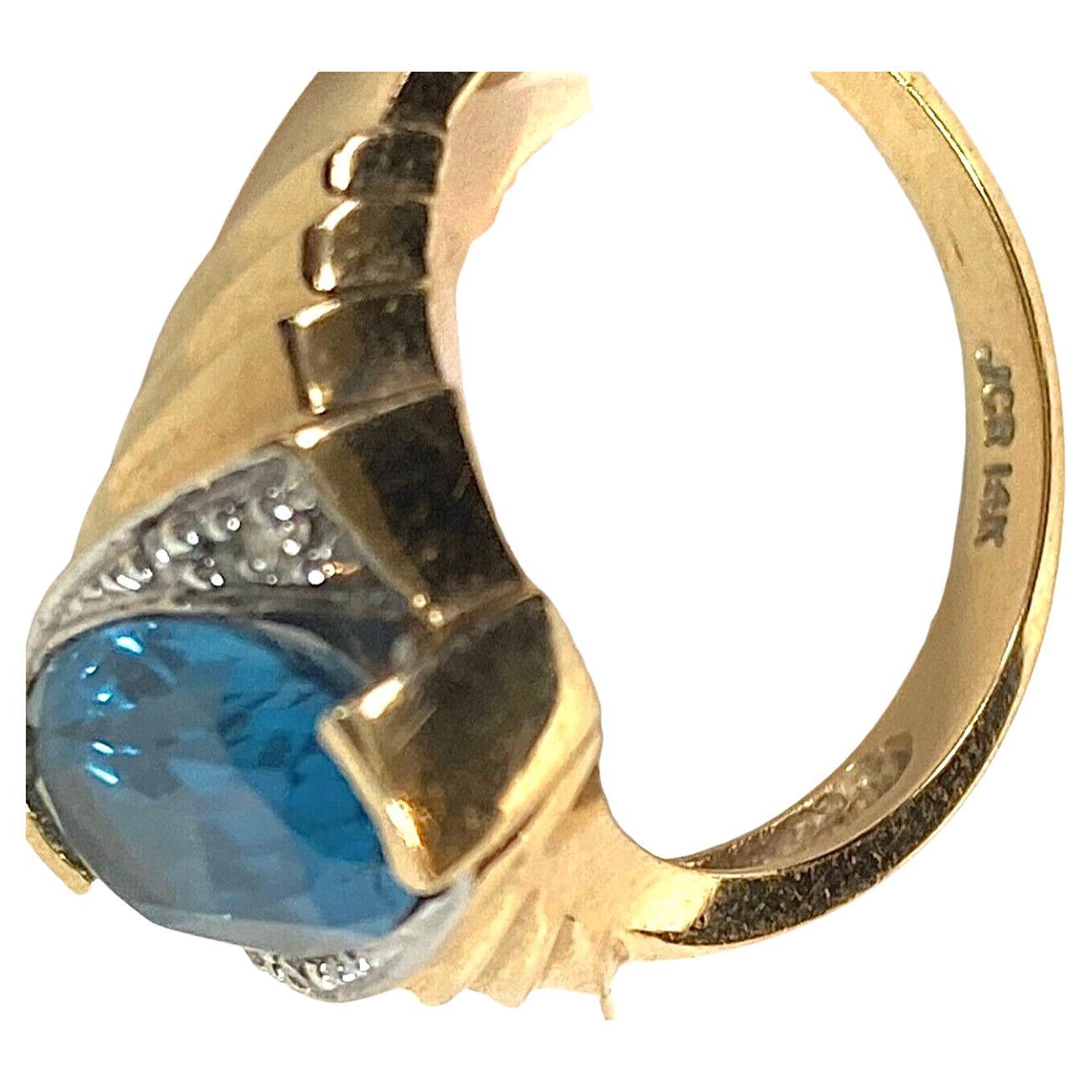 De las mujeres Anillo John C Rinker de oro amarillo de 14 quilates con topacio azul y diamantes en venta
