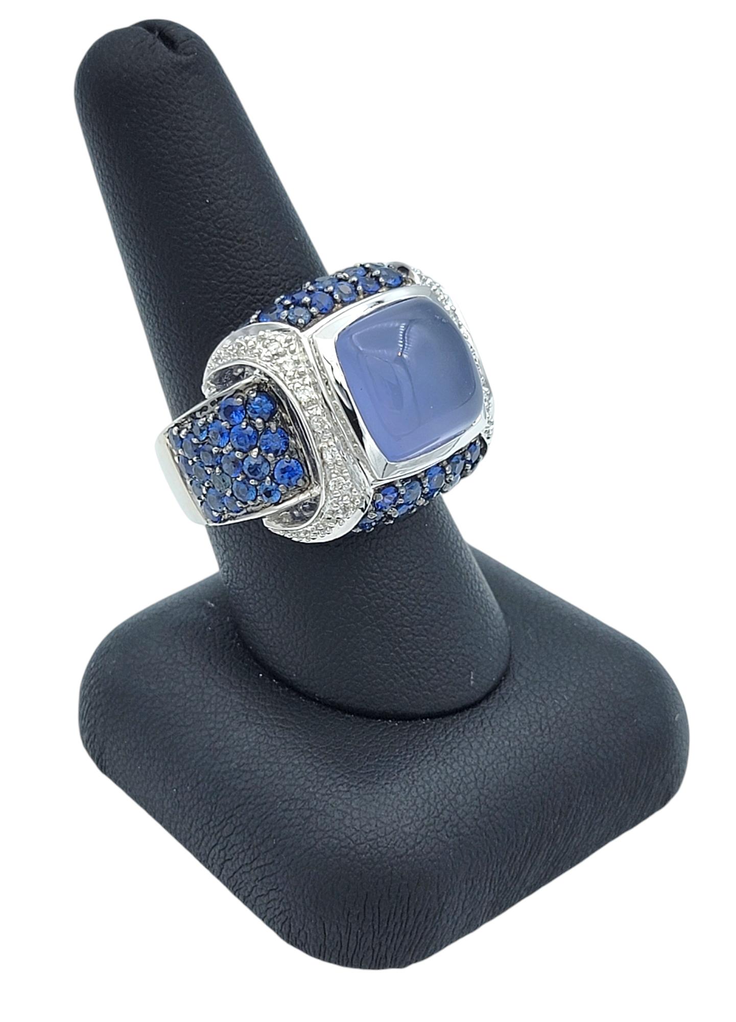 John C. Rinker Chalcedony, Diamond and Sapphire Cocktail Ring in 14 Karat Gold For Sale 4