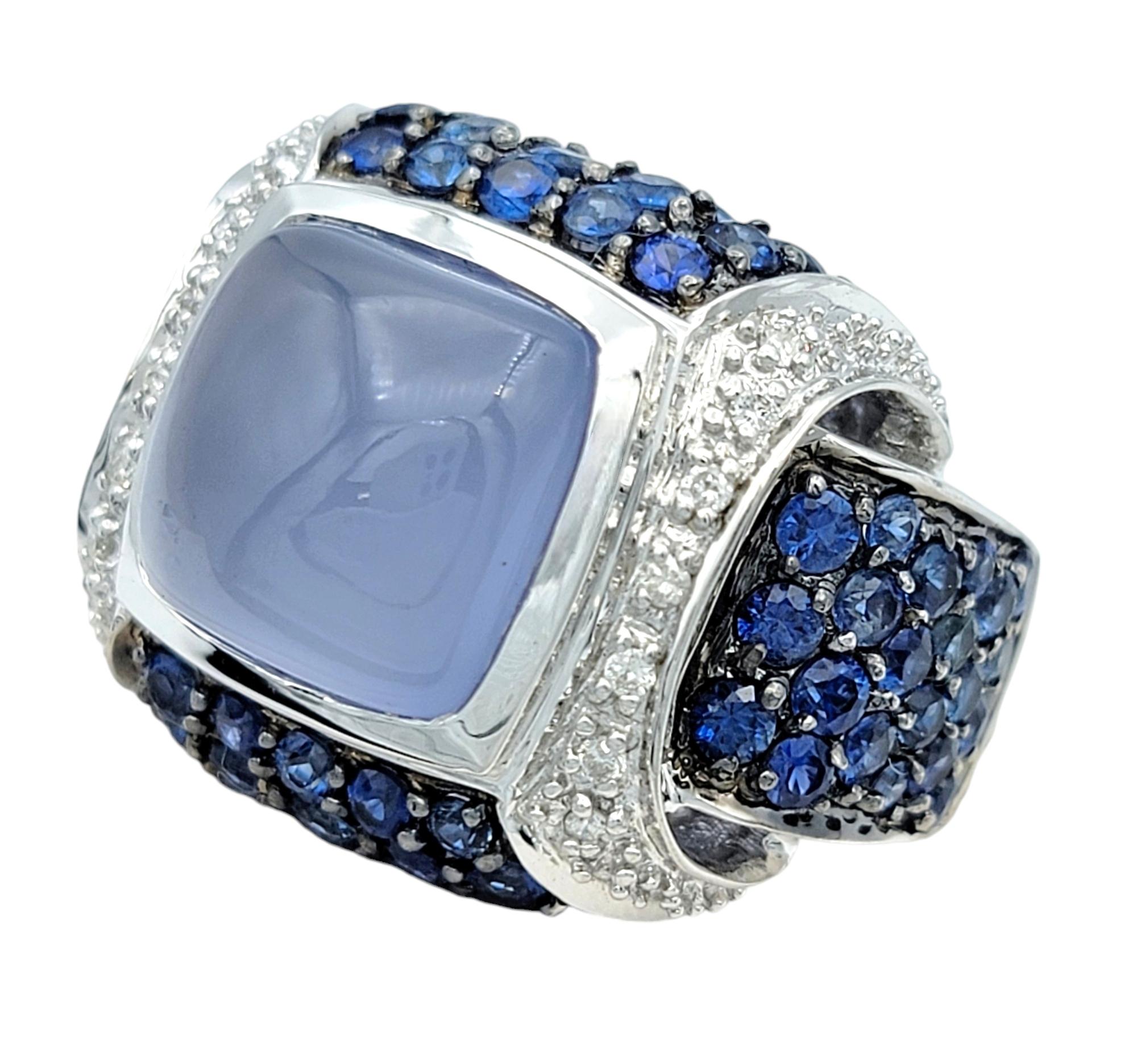 Contemporary John C. Rinker Chalcedony, Diamond and Sapphire Cocktail Ring in 14 Karat Gold For Sale
