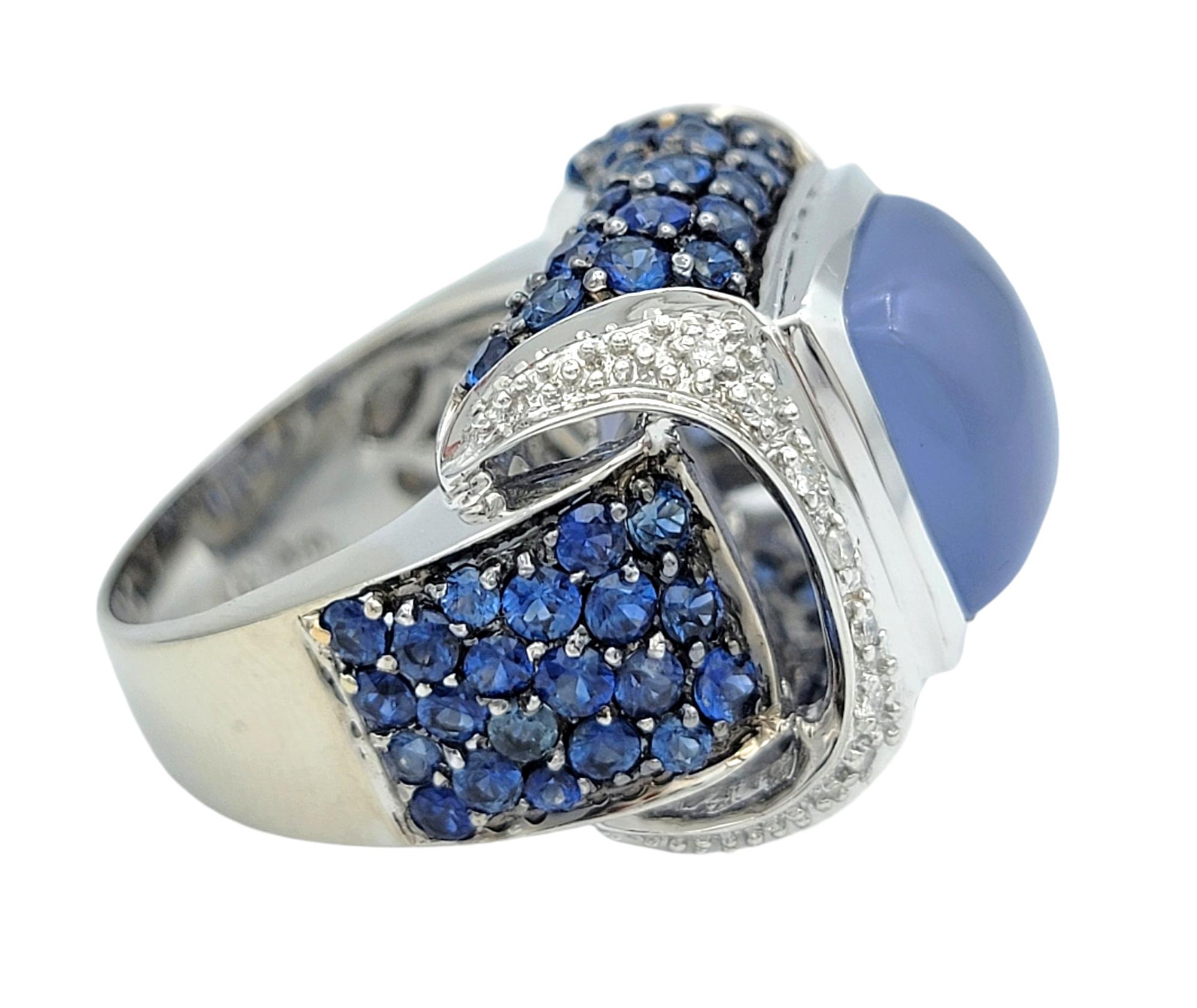 Cabochon John C. Rinker Chalcedony, Diamond and Sapphire Cocktail Ring in 14 Karat Gold For Sale