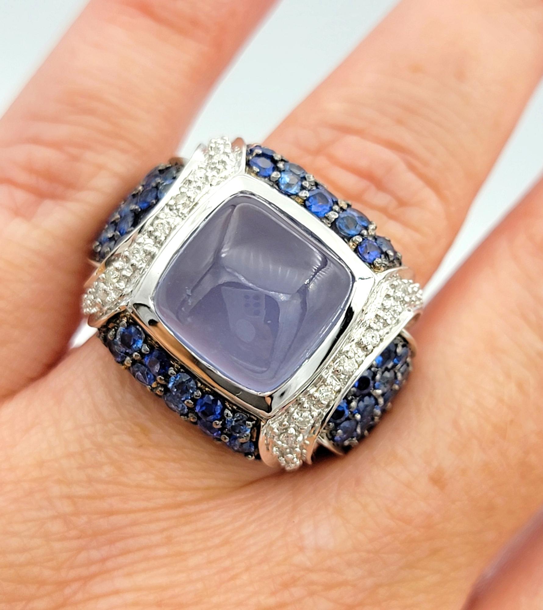John C. Rinker Chalcedony, Diamond and Sapphire Cocktail Ring in 14 Karat Gold For Sale 2