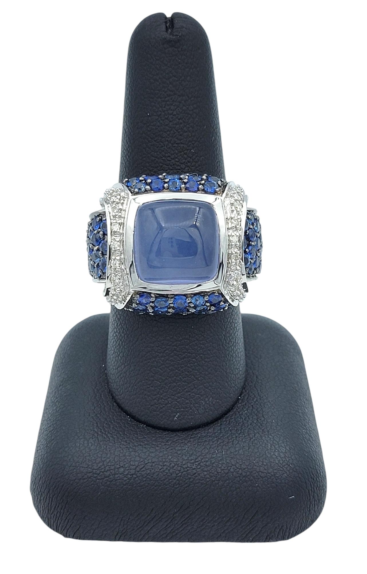 John C. Rinker Chalcedony, Diamond and Sapphire Cocktail Ring in 14 Karat Gold For Sale 3