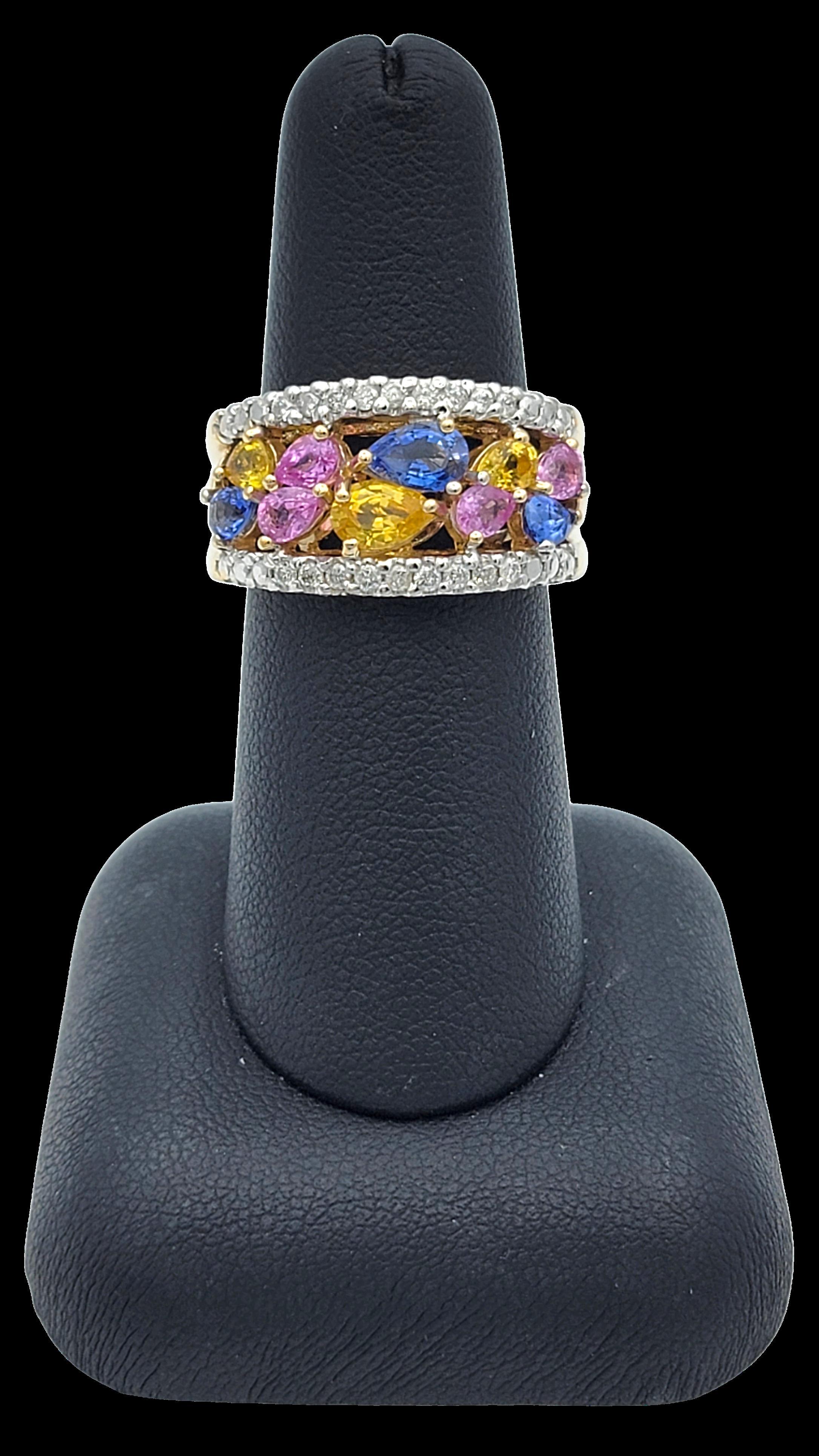 John C. Rinker Multi-Colored Sapphire and Diamond Band Ring in 14 Karat Gold in vendita 4