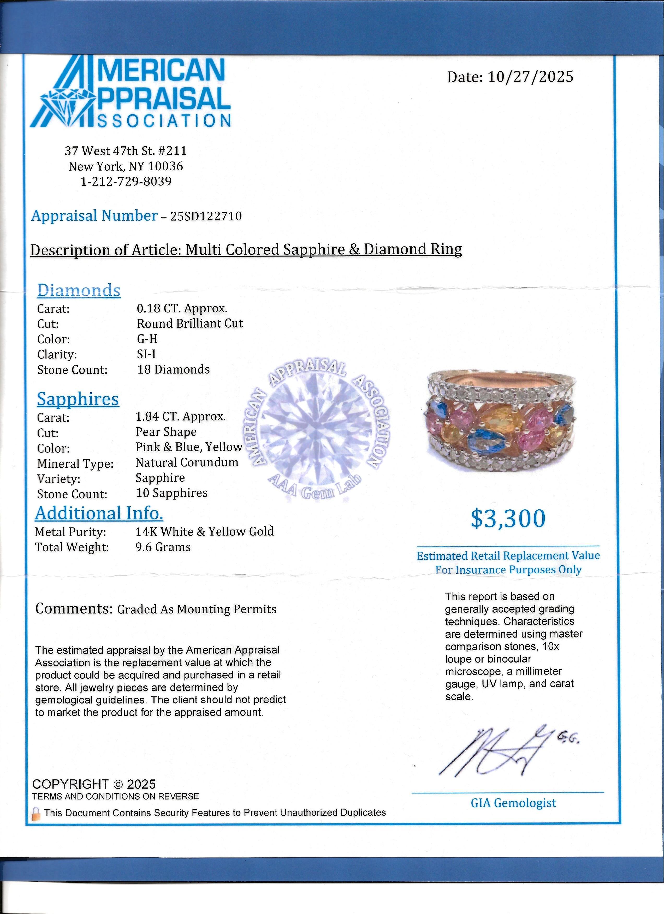 John C. Rinker Multi-Colored Sapphire and Diamond Band Ring in 14 Karat Gold in vendita 5