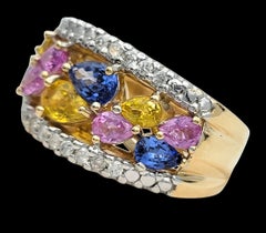 John C. Rinker Multi-Colored Sapphire and Diamond Band Ring in 14 Karat Gold