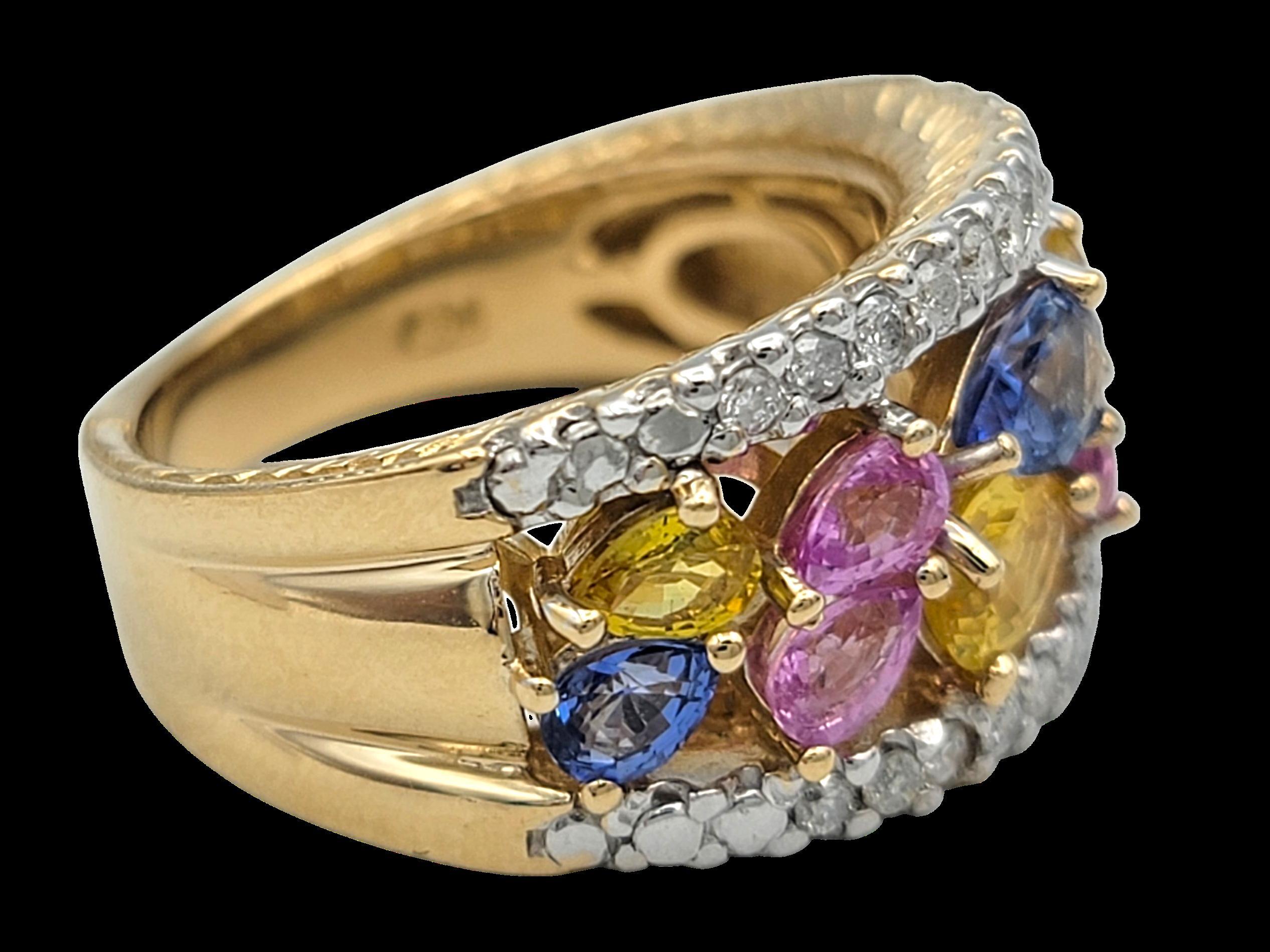John C. Rinker Multi-Colored Sapphire and Diamond Band Ring in 14 Karat Gold In condizioni ottime in vendita a Scottsdale, AZ