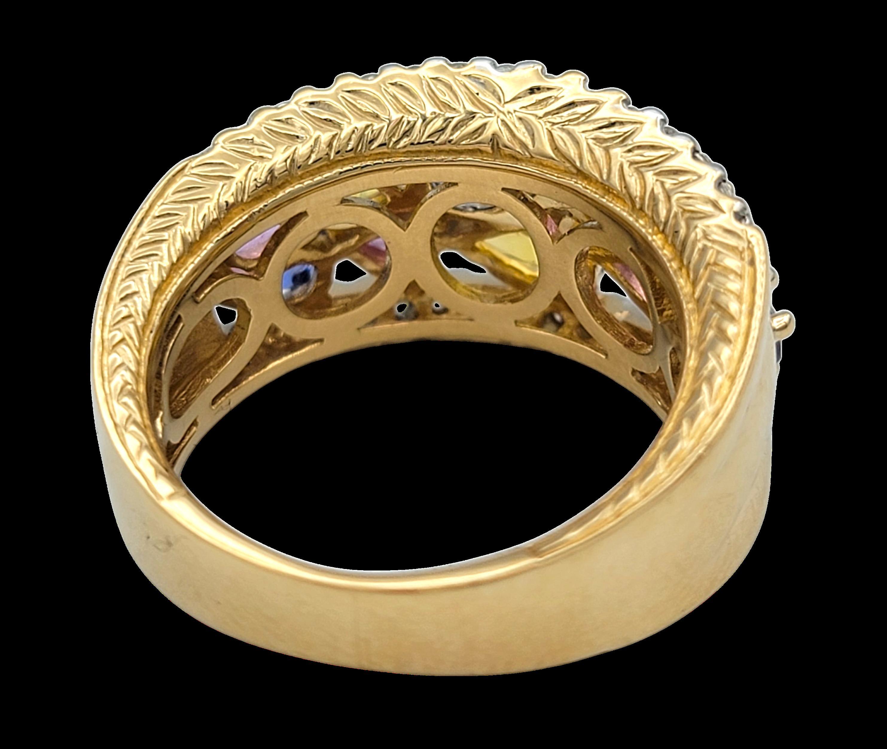 Donna John C. Rinker Multi-Colored Sapphire and Diamond Band Ring in 14 Karat Gold in vendita