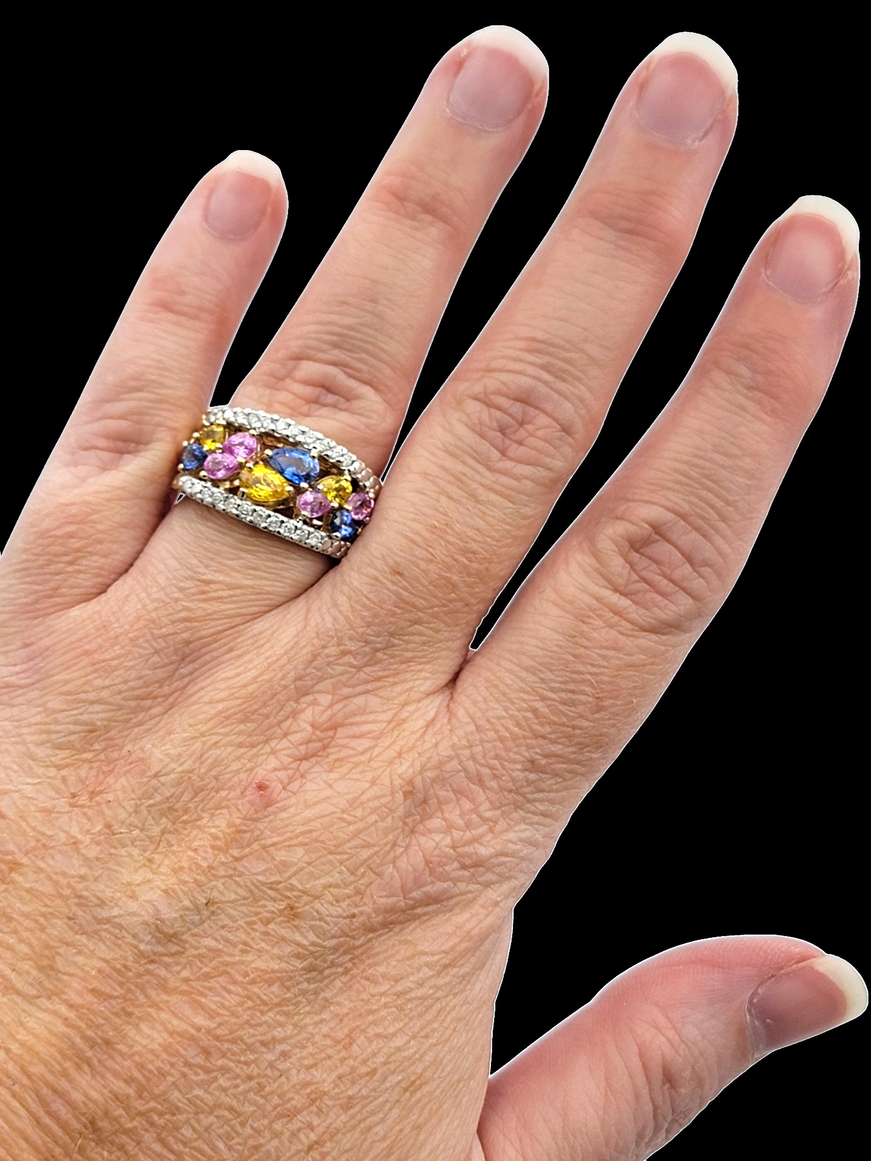 John C. Rinker Multi-Colored Sapphire and Diamond Band Ring in 14 Karat Gold in vendita 3