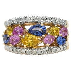 John C. Rinker Multi-Colored Sapphire and Diamond Band Ring in 14 Karat Gold