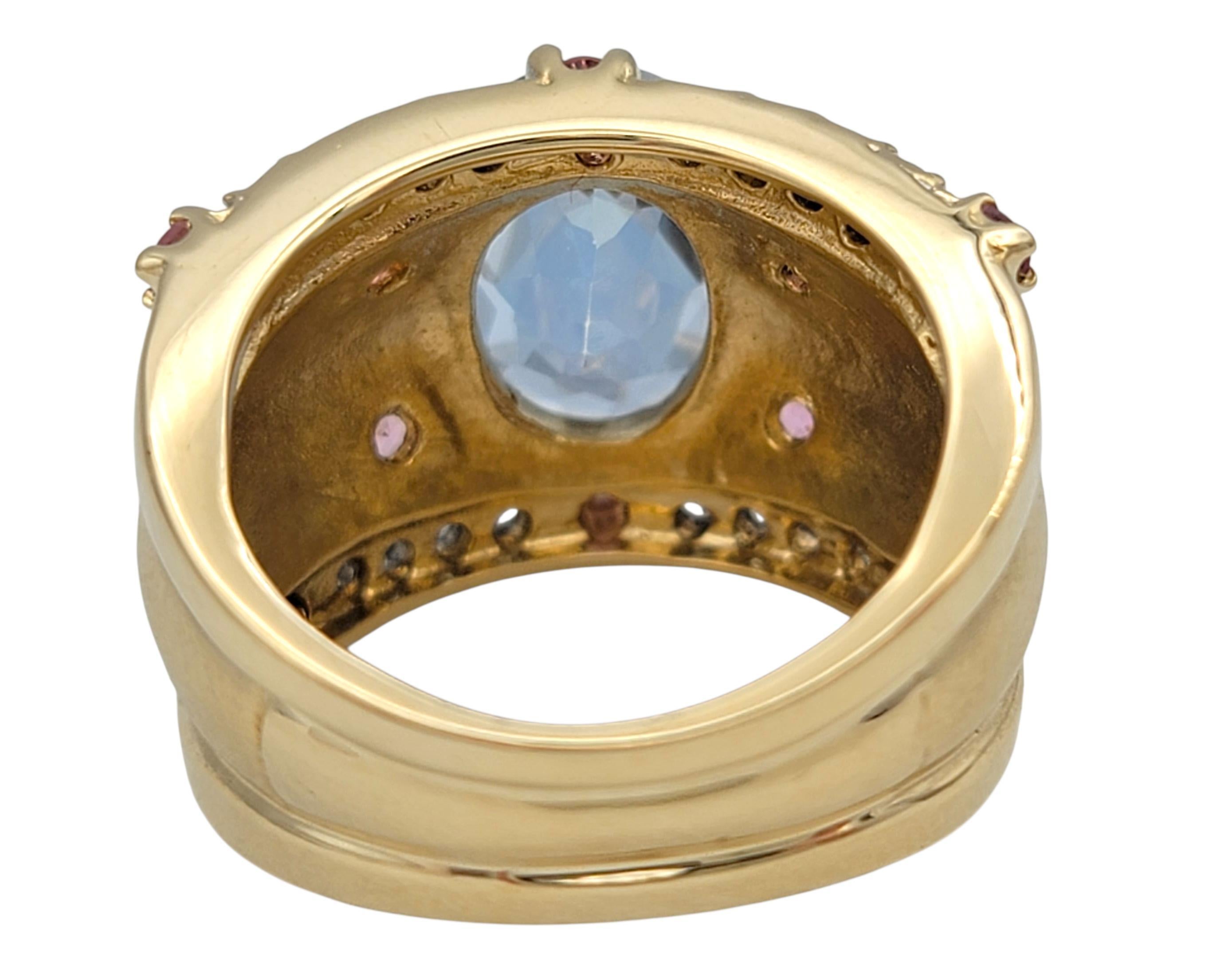 Women's John C. Rinker Mystic Topaz & Pink Sapphire Etruscan Band Ring 14K Yellow Gold For Sale