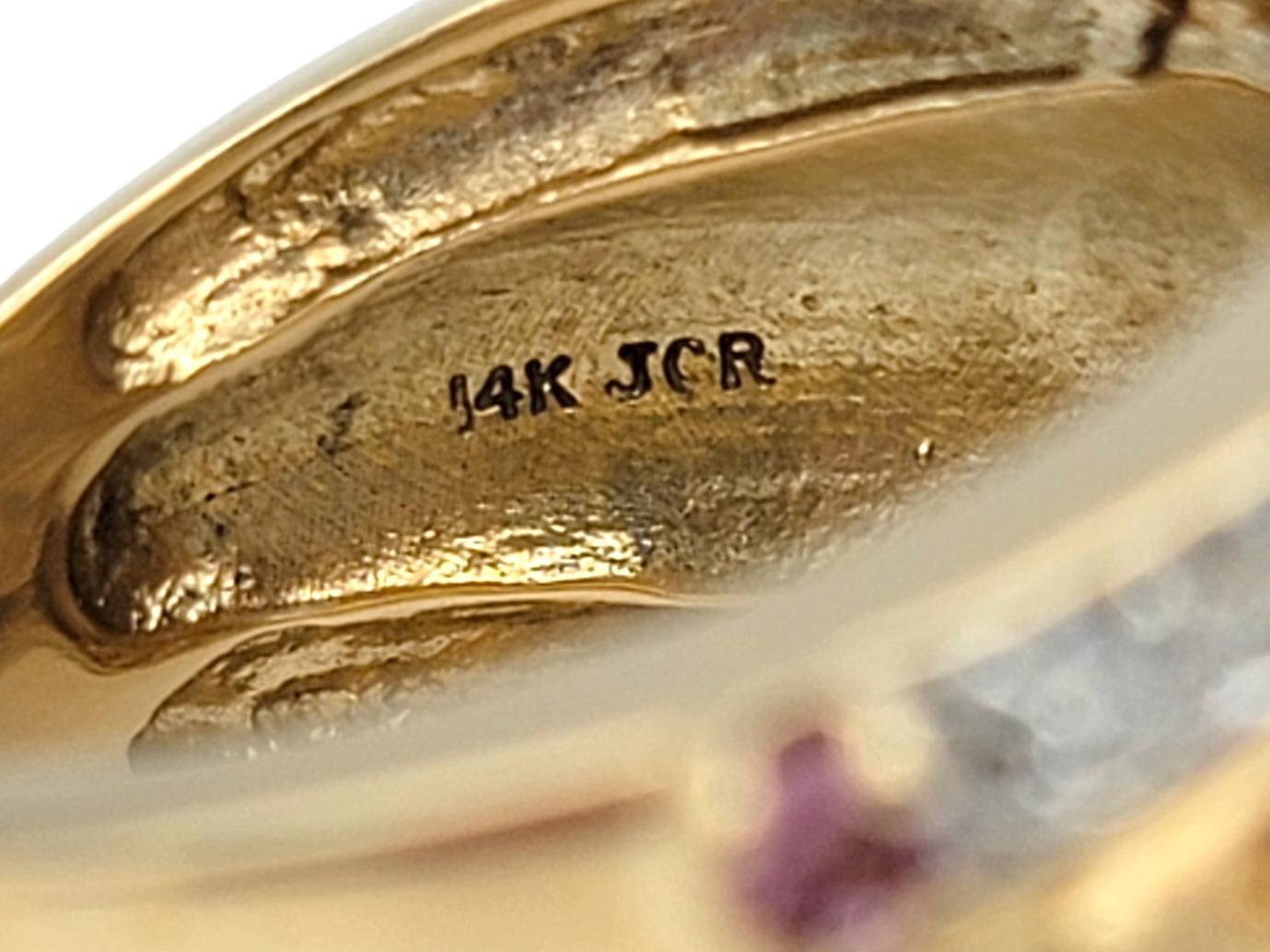 John C. Rinker Mystic Topaz & Pink Sapphire Etruscan Band Ring 14K Yellow Gold For Sale 1