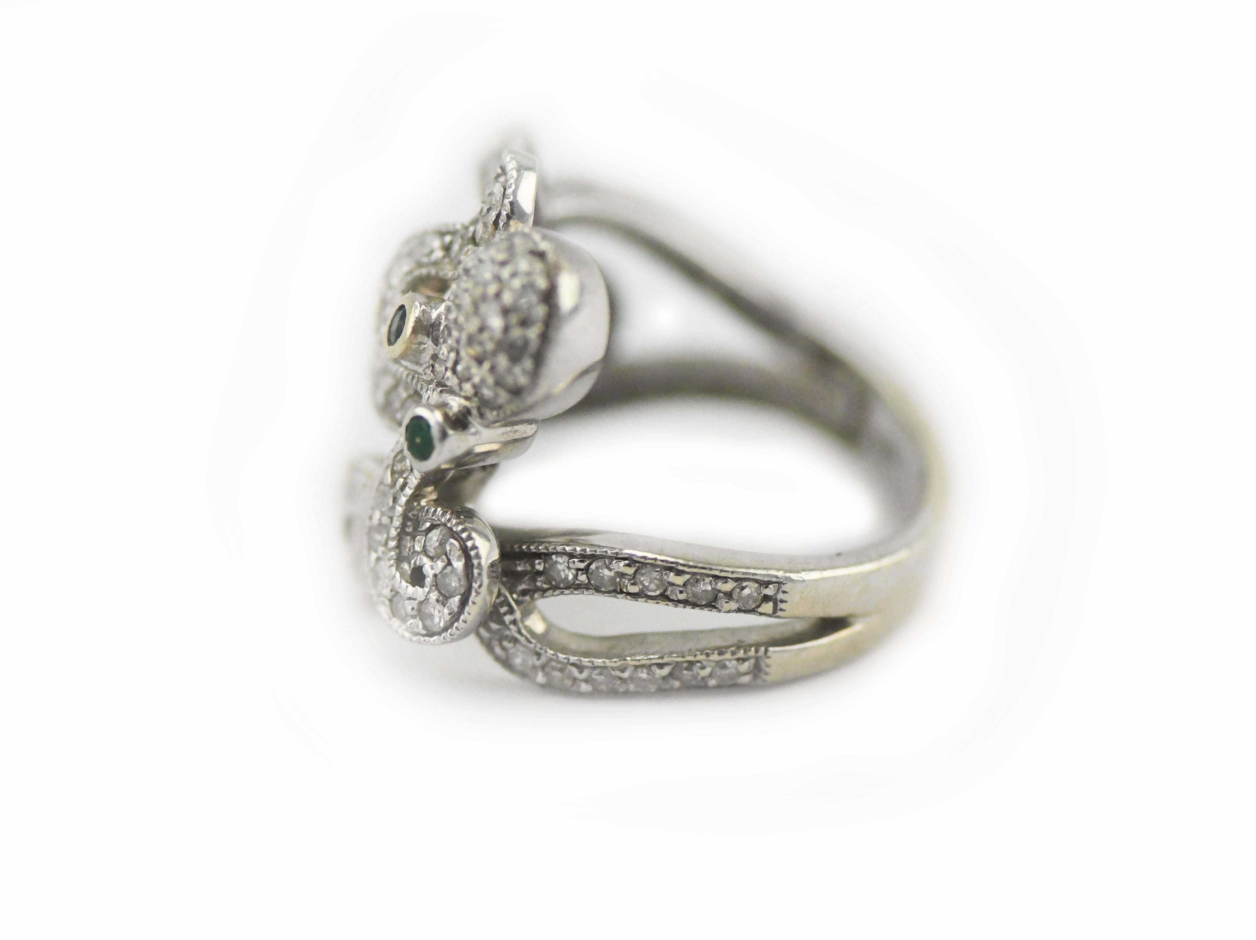 Art Nouveau John C. Rinker Octopus Ring 1 Carat Diamonds with Emerald Eyes