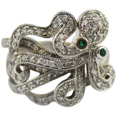 John C. Rinker Octopus Ring 1 Carat Diamonds with Emerald Eyes