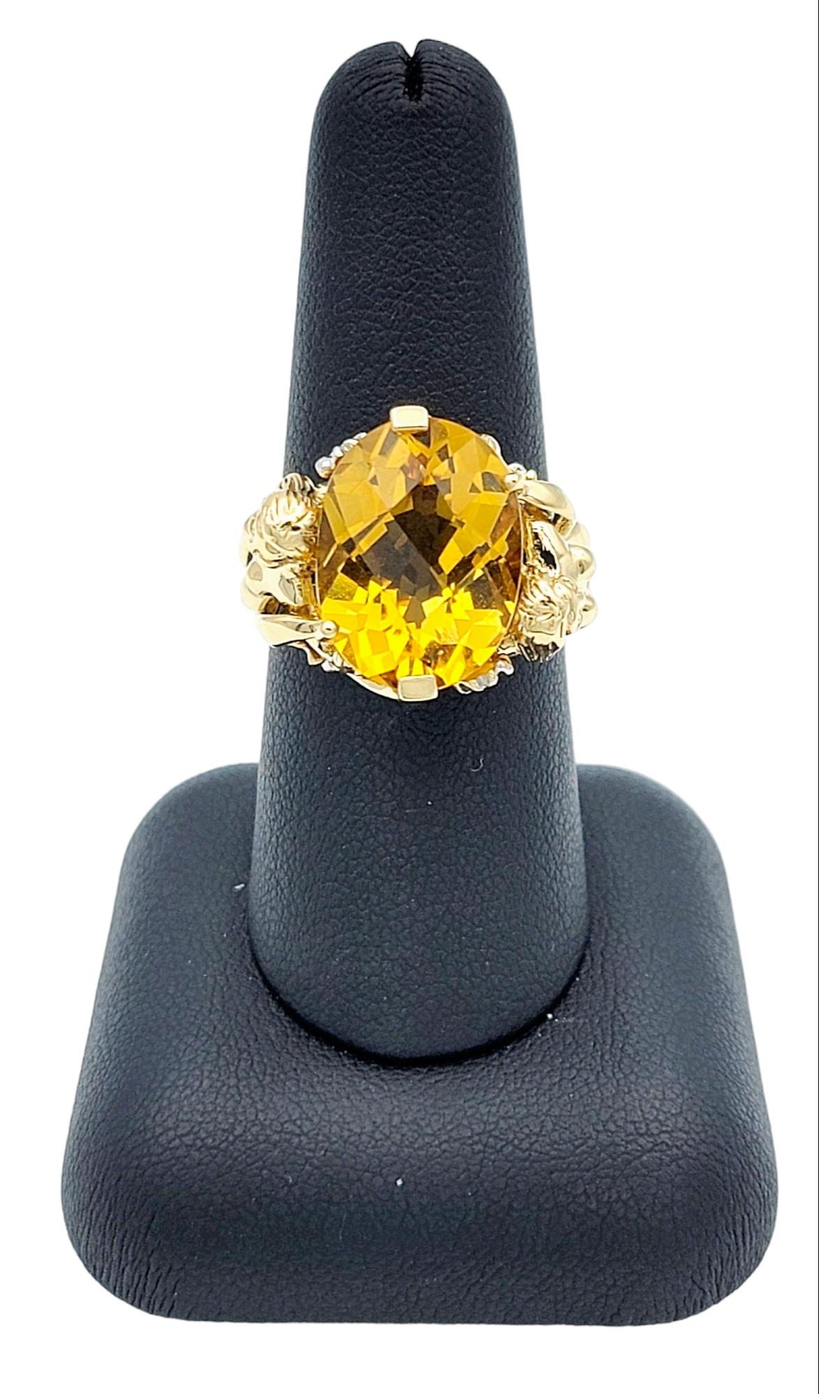 John C. Rinker Oval Citrine Cocktail Ring with Two Lady Carving in 14 Karat Gold For Sale 3