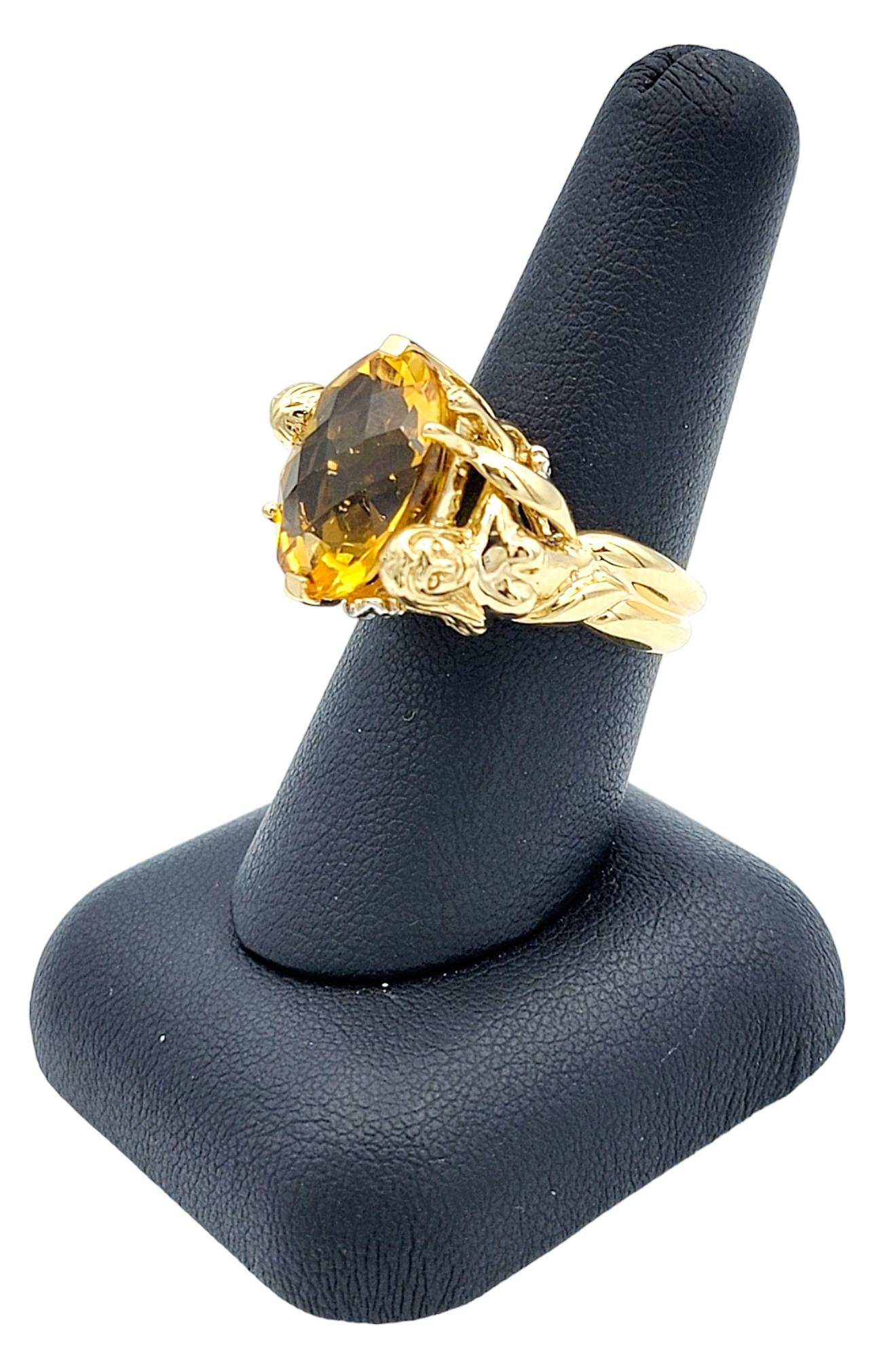 John C. Rinker Oval Citrine Cocktail Ring with Two Lady Carving in 14 Karat Gold For Sale 4