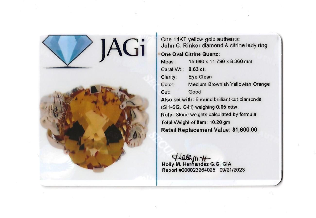 John C. Rinker Oval Citrine Cocktail Ring with Two Lady Carving in 14 Karat Gold For Sale 5