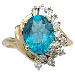 John C. Rinker Oval Cut Apatite & Diamond Cocktail Ring in 14 Karat Yellow Gold