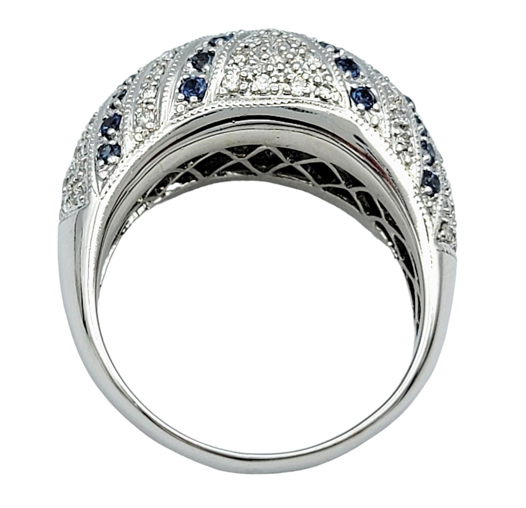 John C. Rinker Pave Diamond and Blue Sapphire Dome Ring in 14 Karat White Gold In Good Condition For Sale In Scottsdale, AZ