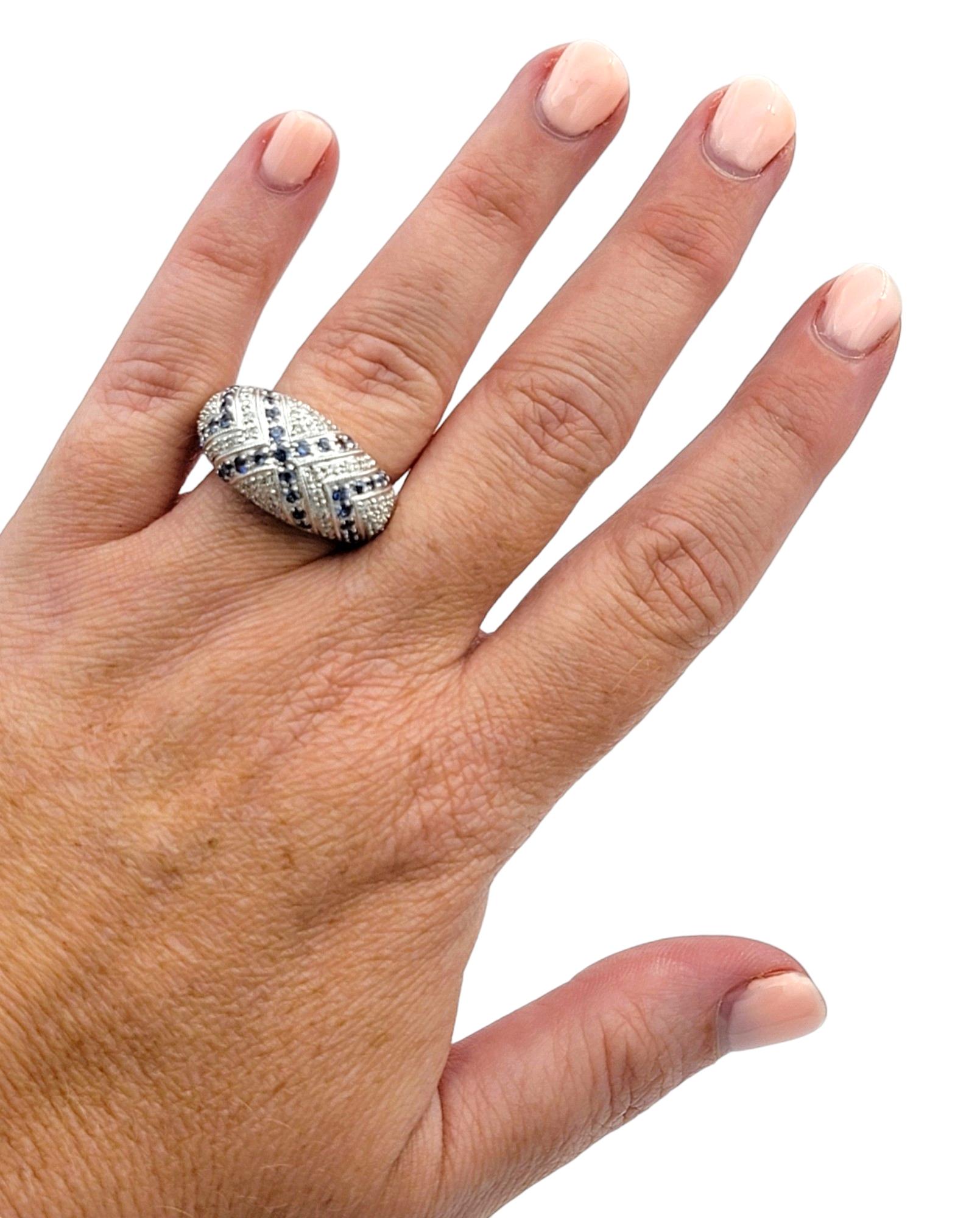 John C. Rinker Pave Diamond and Blue Sapphire Dome Ring in 14 Karat White Gold For Sale 2