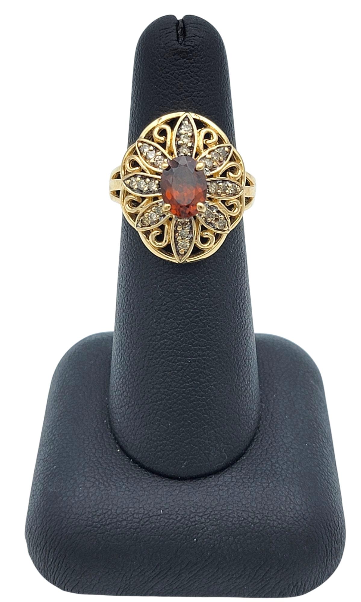John C. Rinker Red Zircon and Brown Diamond Flower Cocktail Ring 14 Karat Gold im Angebot 4