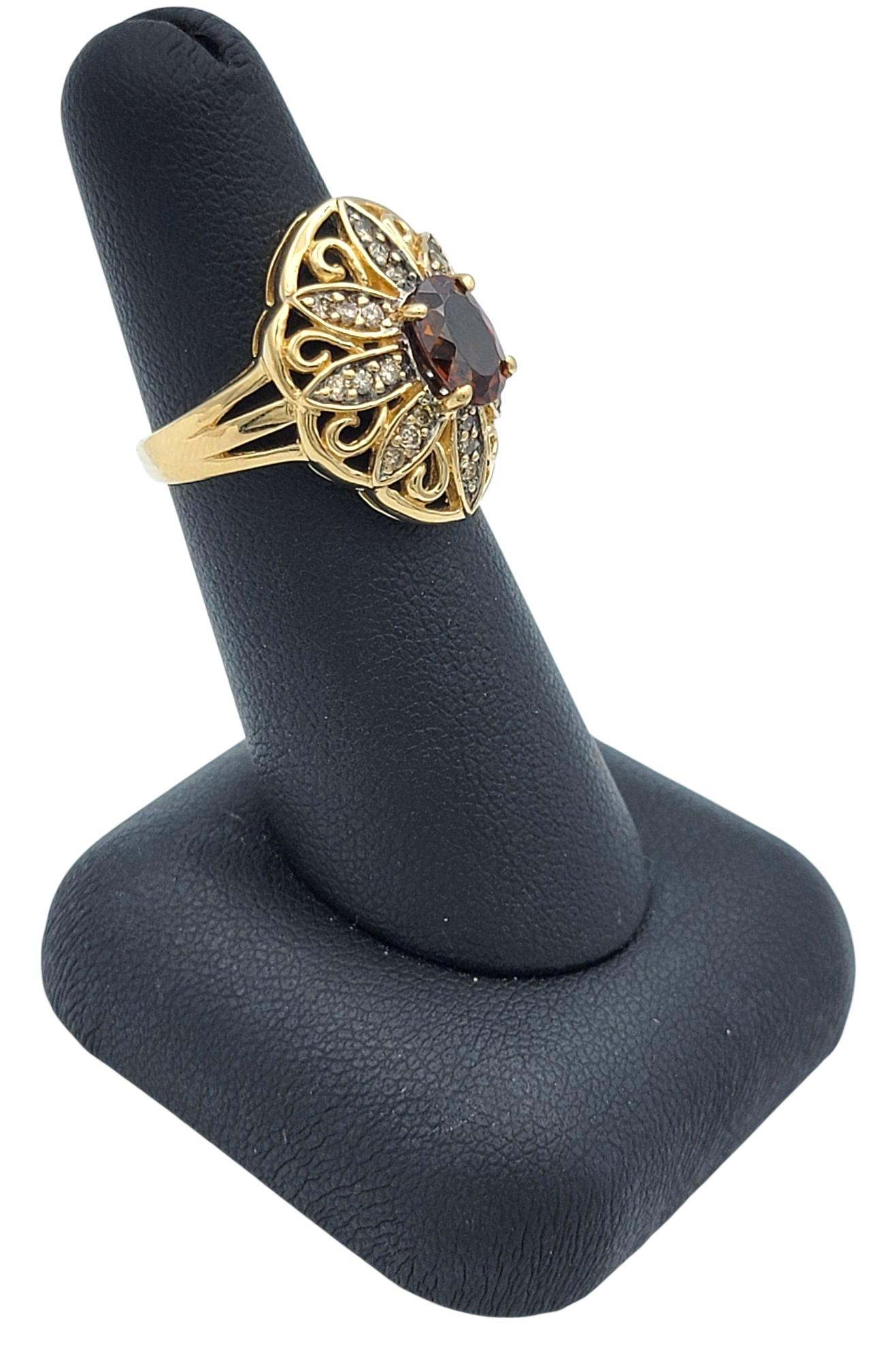 John C. Rinker Red Zircon and Brown Diamond Flower Cocktail Ring 14 Karat Gold im Angebot 5