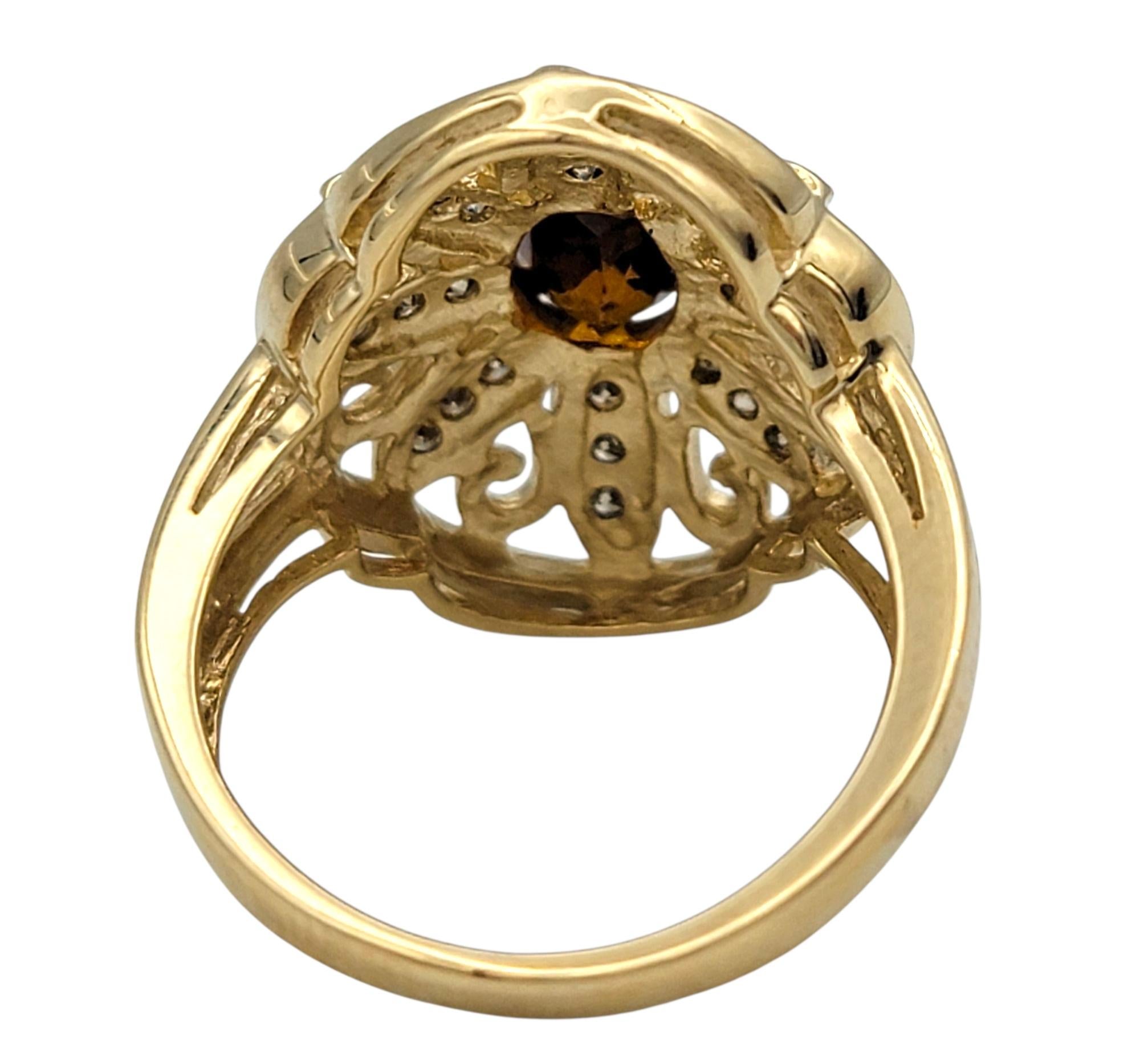 John C. Rinker Red Zircon and Brown Diamond Flower Cocktail Ring 14 Karat Gold Damen im Angebot