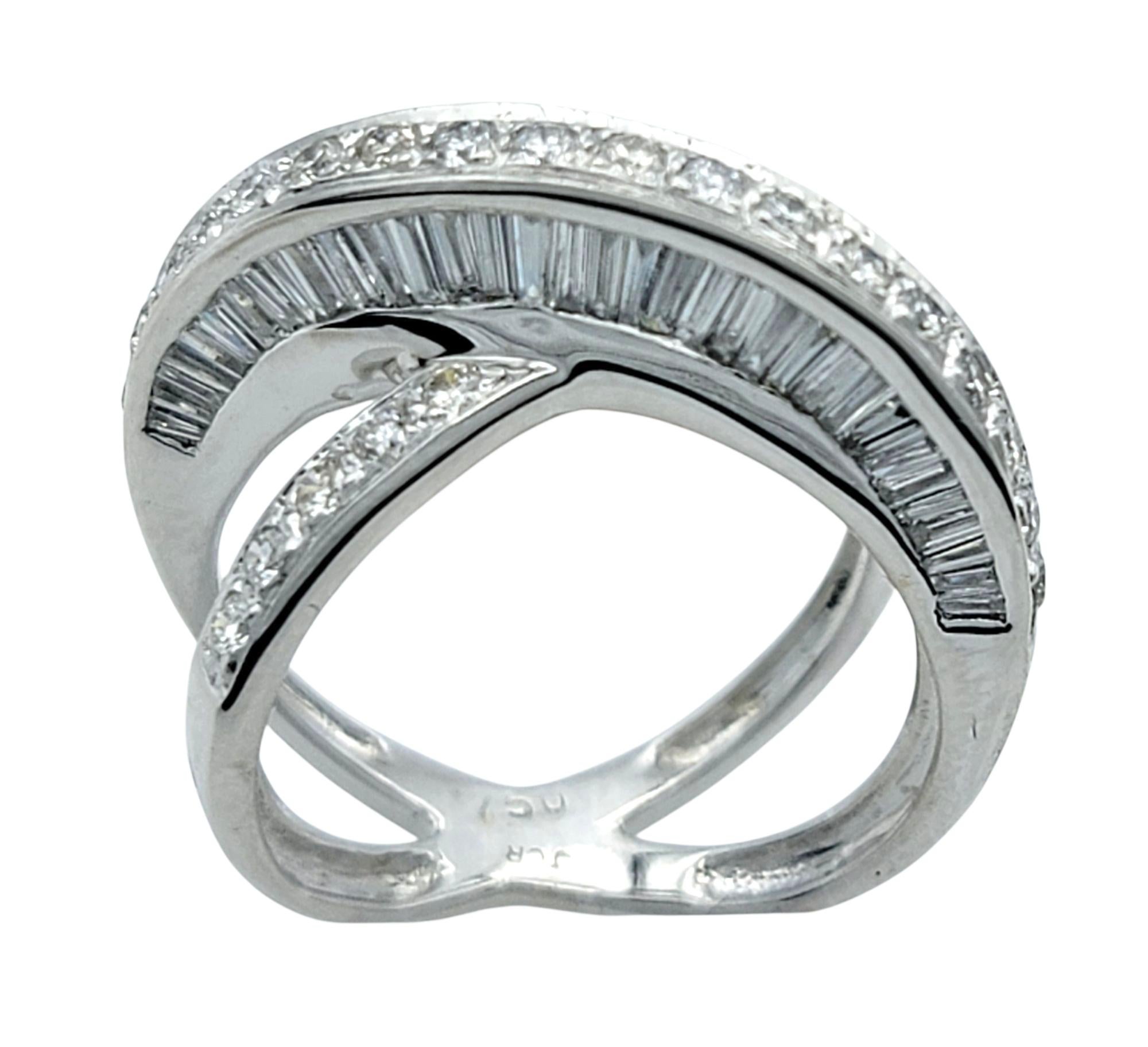 John C. Rinker Round and Baguette Diamond Criss Cross Band Ring in 18 Karat Gold For Sale 1