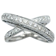 John C. Rinker Round and Baguette Diamond Criss Cross Band Ring in 18 Karat Gold