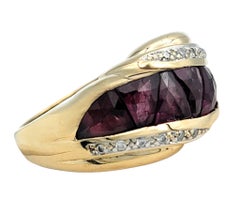 John C. Rinker Triangular Garnet Band Ring with Diamonds in 14 Karat Yellow Gold