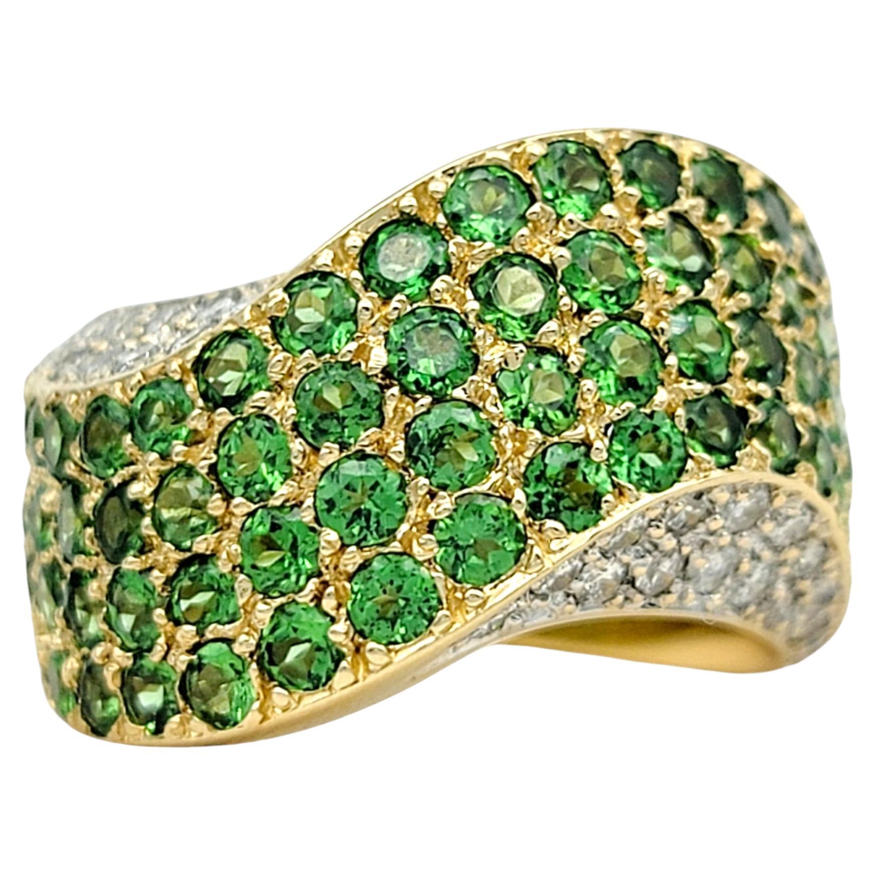 John C. Rinker Tsavorite & Diamond Wavy Band Ring Set in 14 Karat Yellow Gold