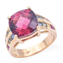 John C. Rinker Yellow Gold 8.53ct Rubellite Tourmaline & Sapphire Band Ring