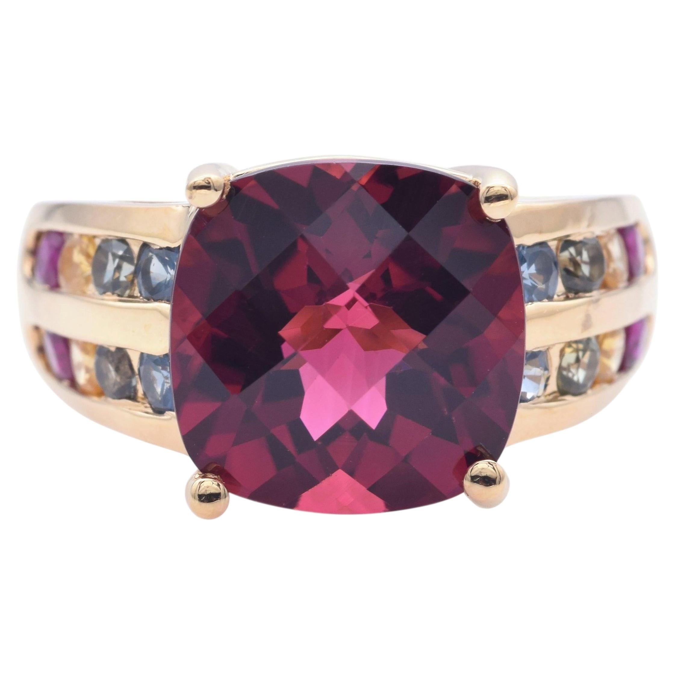 John C. Rinker Gelbgold 8,53ct Rubellit Turmalin & Saphir Band Ring