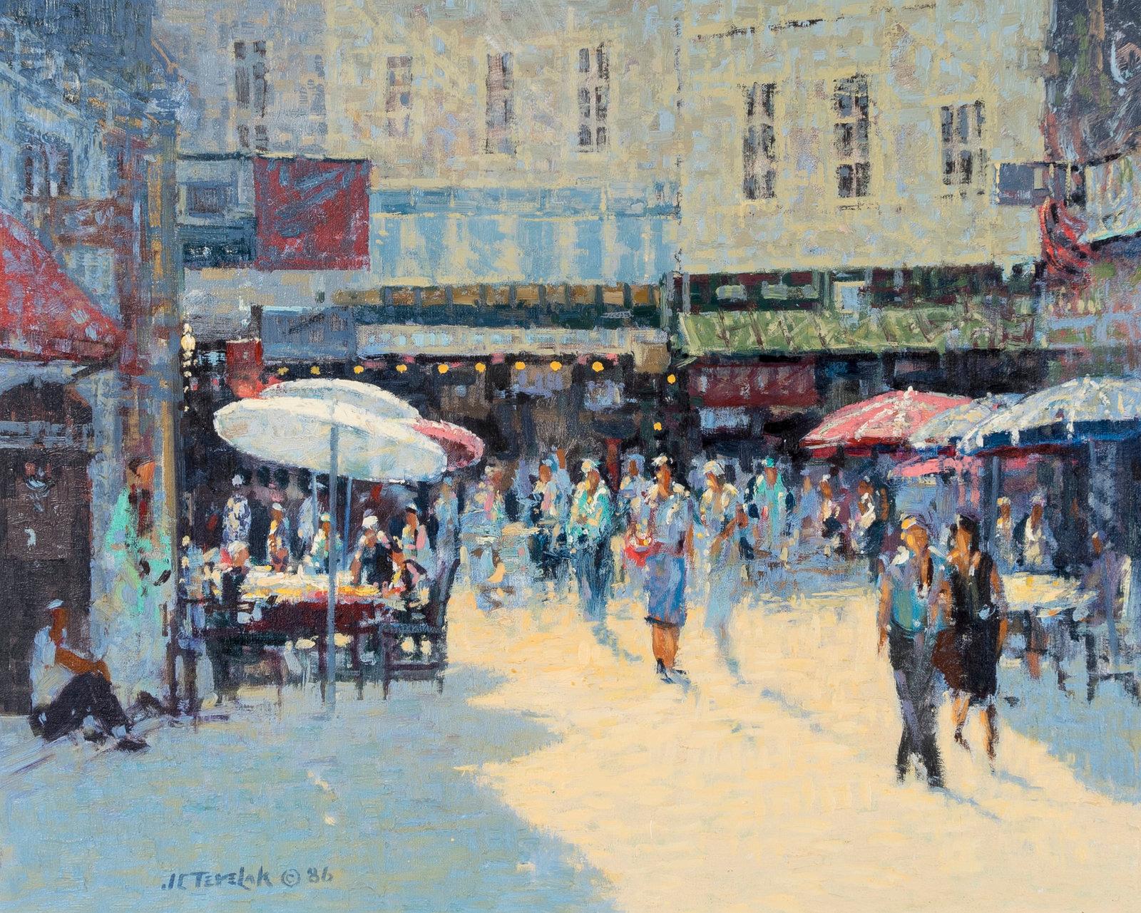 «La margen izquierda», del artista estadounidense John C. Terelak (n. 1942).
Pintado alrededor de 1986, este vibrante paisaje urbano parisino capta el animado ambiente de la famosa Rive Gauche de París gracias a la pincelada impresionista