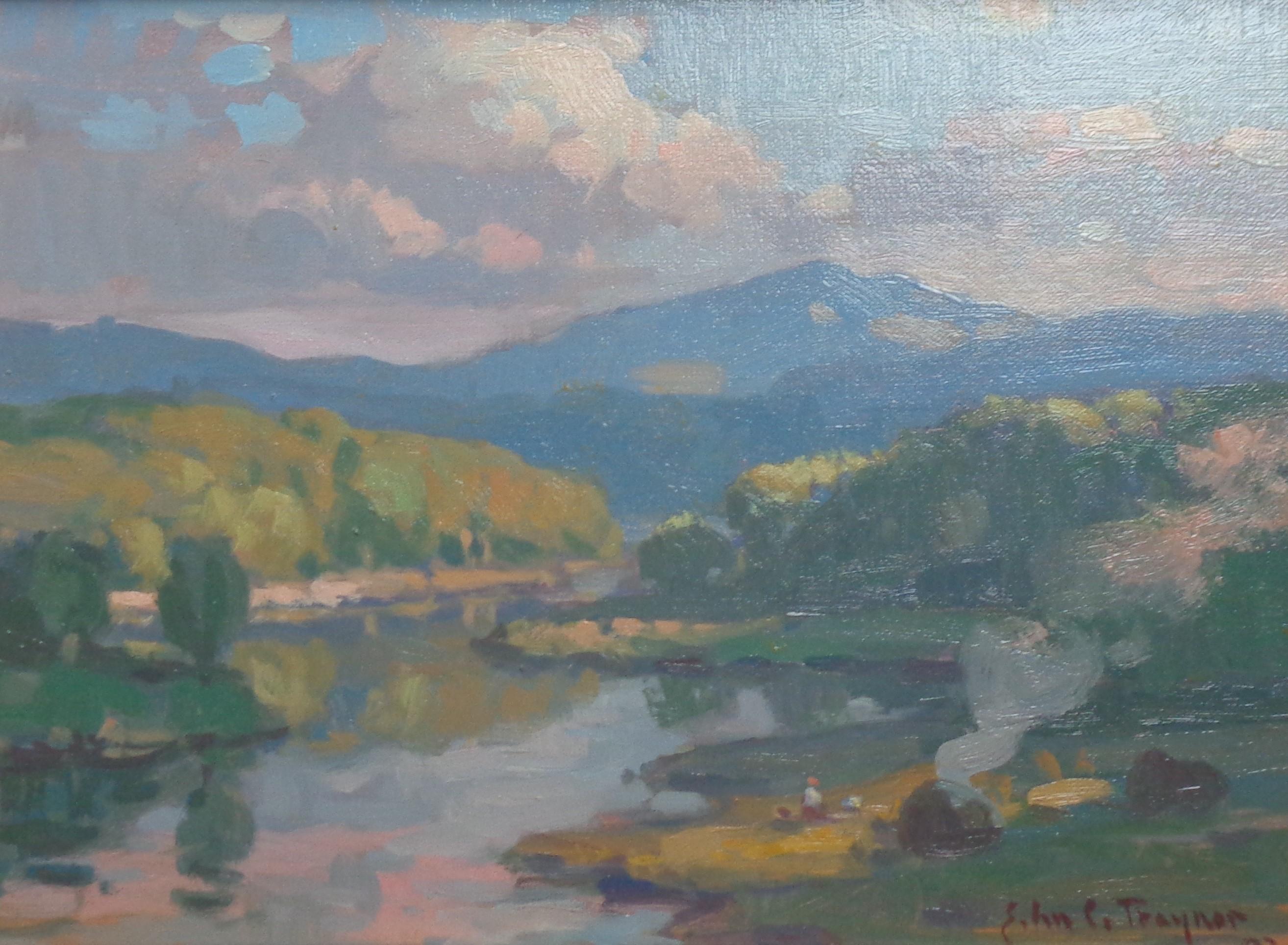 Paesaggio Fattoria Pittura ad olio John C. Traynor Asta del Salmagundi Club Mt Ascutny - Painting di John C Traynor